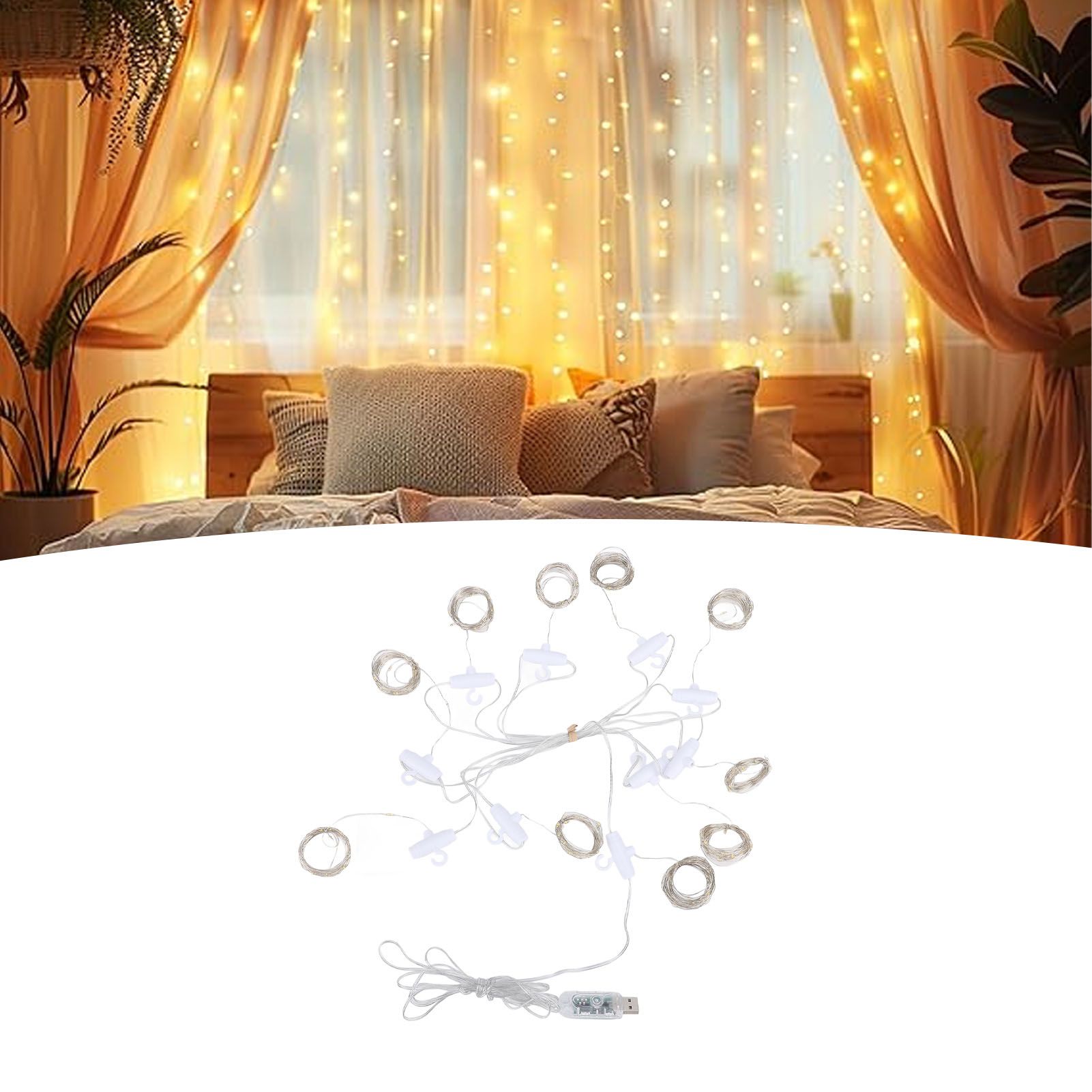 Fairy Curtain Lights 9.8ft 300 LED with APP Remote 8 Mode USB Plug in Water view 12