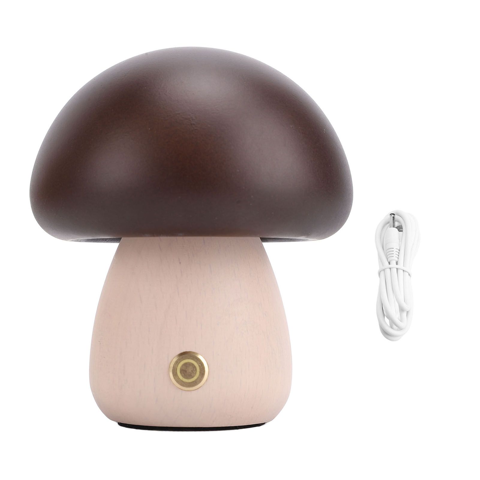 Small Wood Mushroom Lamp Night Light Cordless Bedside Touch Lamp USB view 2