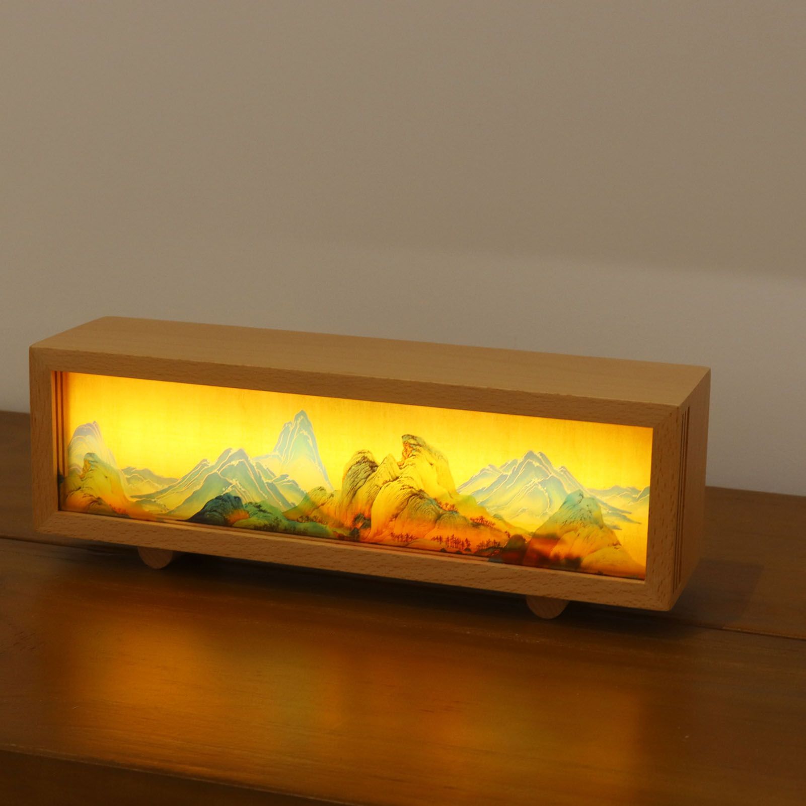 Desktop Lamp Box Rechargeable LED Acrylic Solid Wood Touch Control Stepless view 12