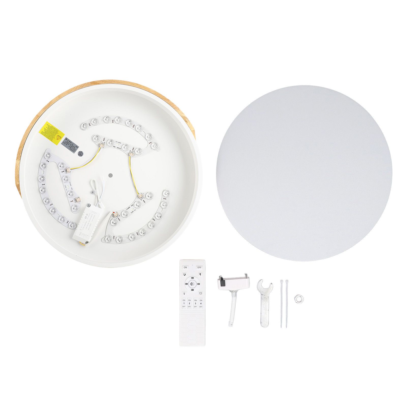 LED Ceiling Light Iron Wood PC Dimmable Round Flush Mount Modern Ceiling Light view 3