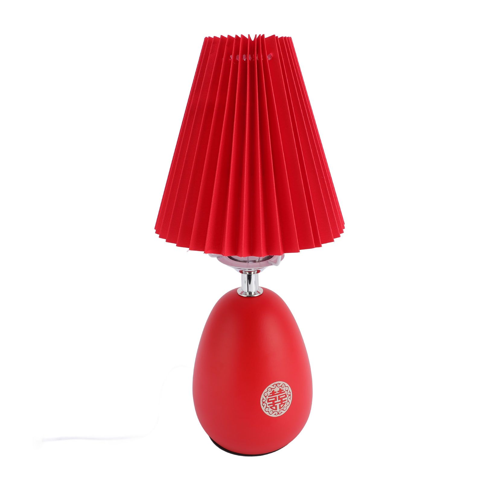 Red Pleated Table Lamp Beside Nightstand Lamp 3 Color Temperature Stepless — image 1