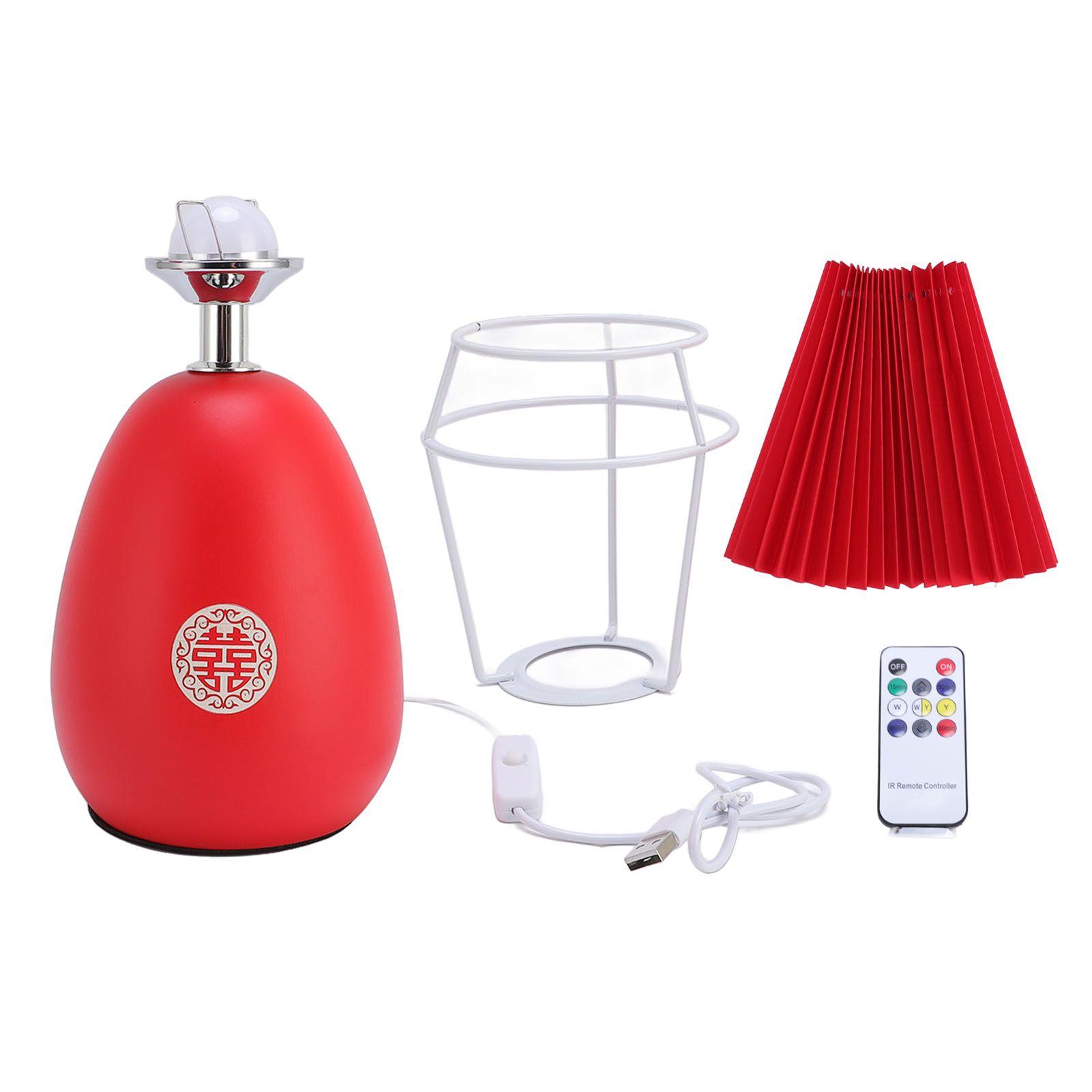 Red Pleated Table Lamp Beside Nightstand Lamp 3 Color Temperature Stepless view 3