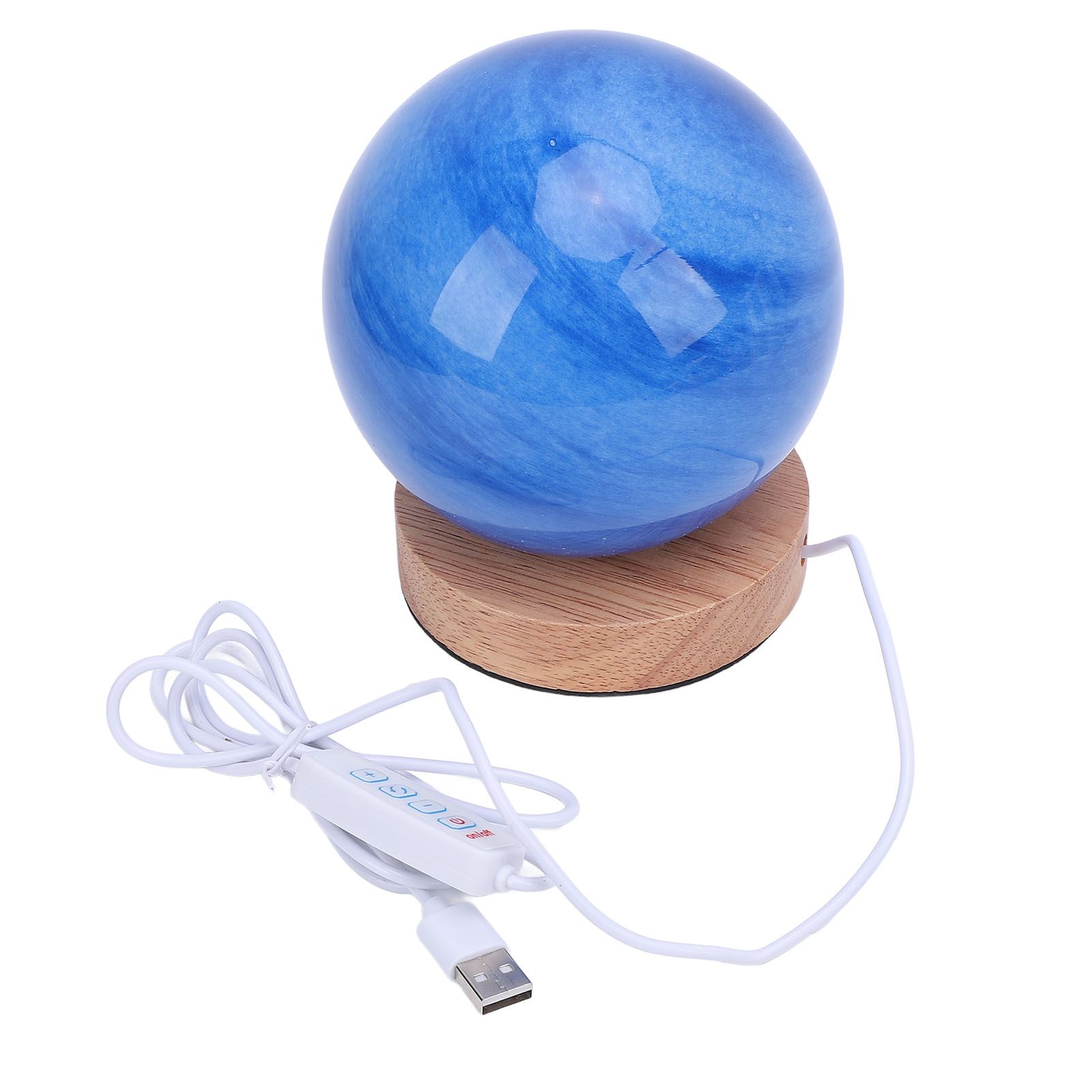 Bedside Nightstand Lamp with Wood Base Blue Glass Shade Ball Small Table Lamp view 4