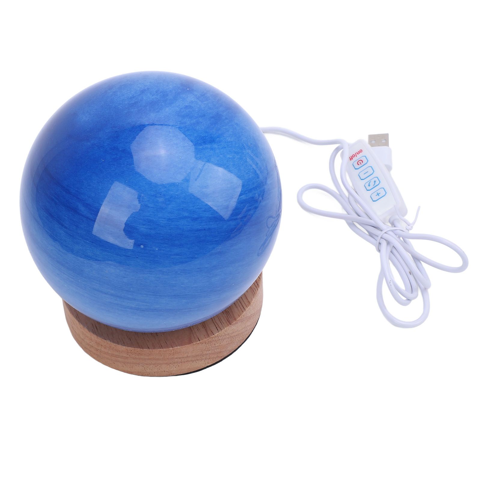 Bedside Nightstand Lamp with Wood Base Blue Glass Shade Ball Small Table Lamp view 6