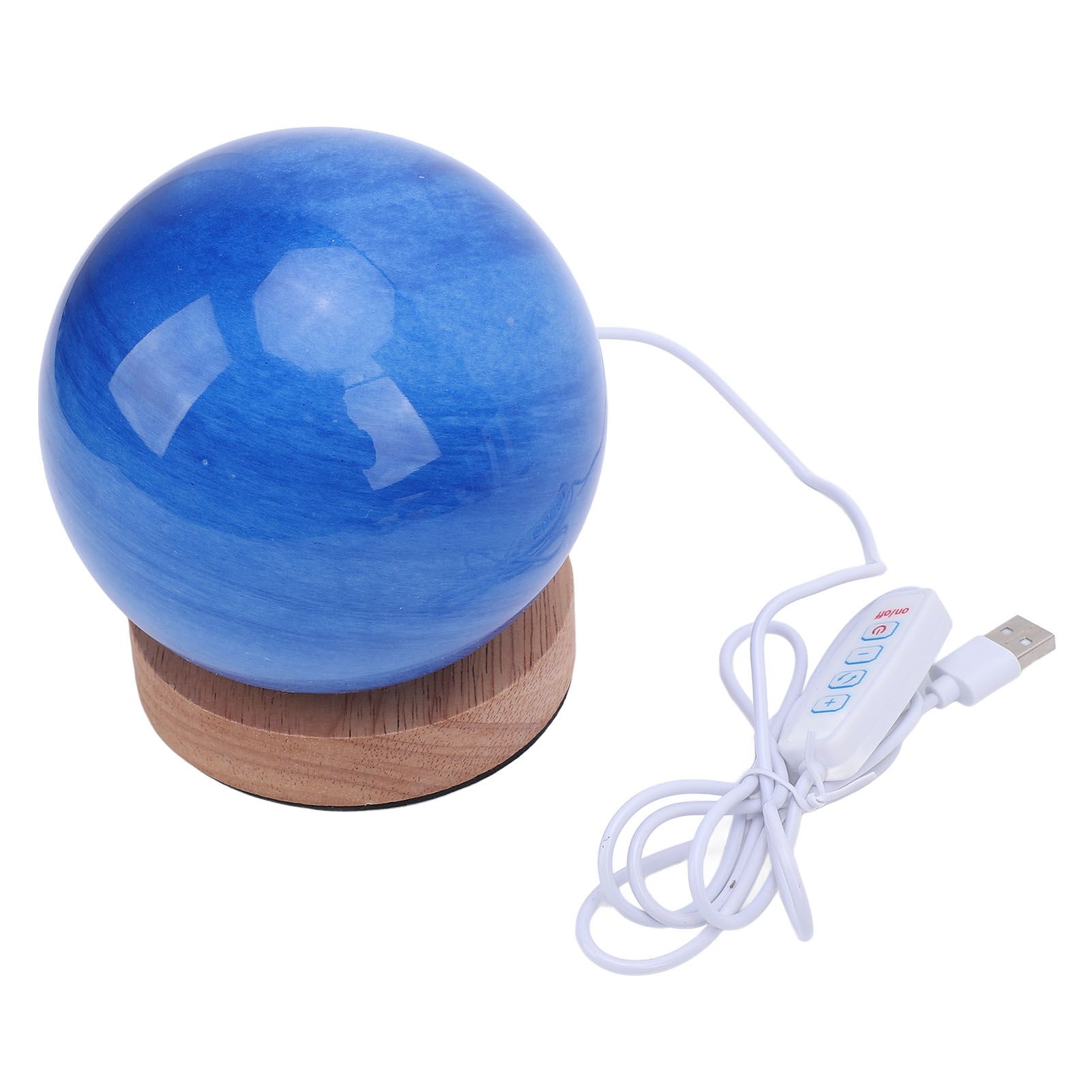 Bedside Nightstand Lamp with Wood Base Blue Glass Shade Ball Small Table Lamp view 8