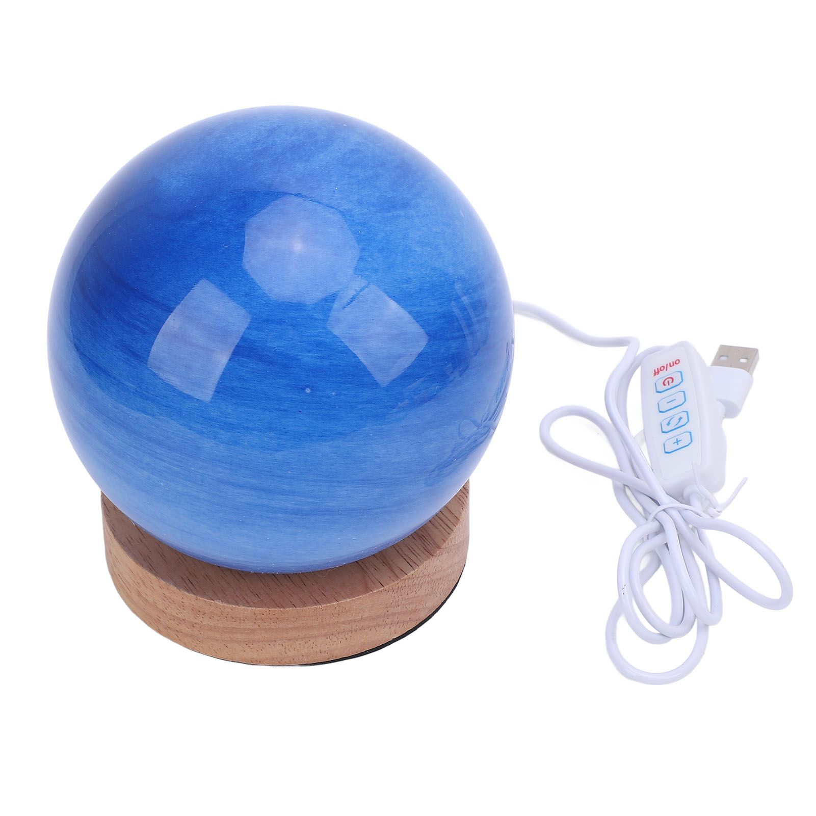 Bedside Nightstand Lamp with Wood Base Blue Glass Shade Ball Small Table Lamp view 10