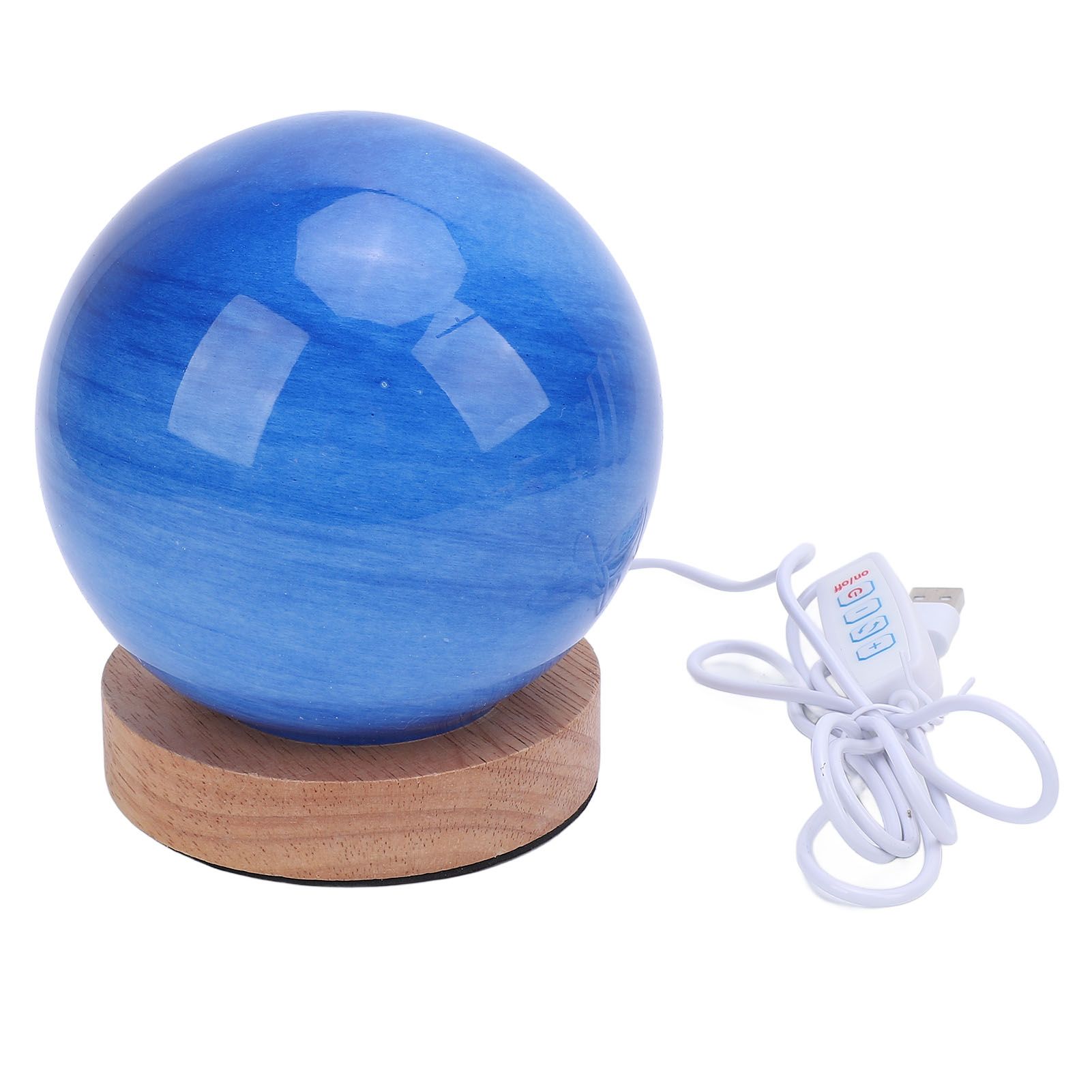 Bedside Nightstand Lamp with Wood Base Blue Glass Shade Ball Small Table Lamp view 11
