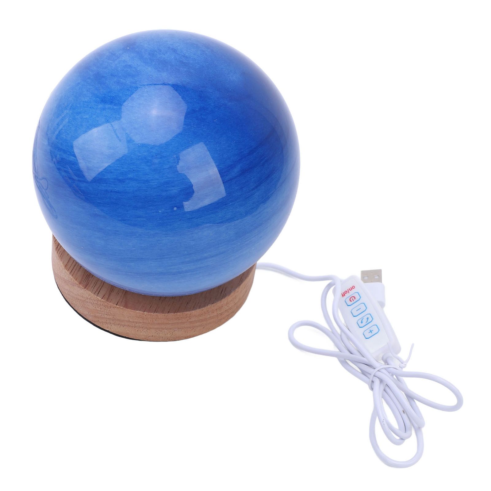 Bedside Nightstand Lamp with Wood Base Blue Glass Shade Ball Small Table Lamp view 12
