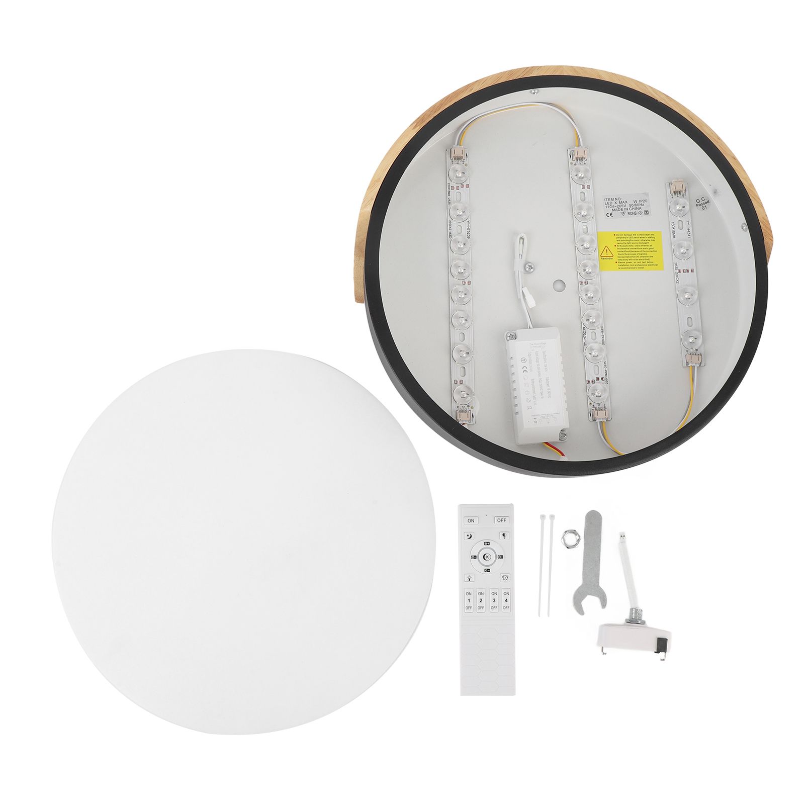 LED Ceiling Light Iron Wood PC Stepless Dimmable Round Flush Mount Modern view 3