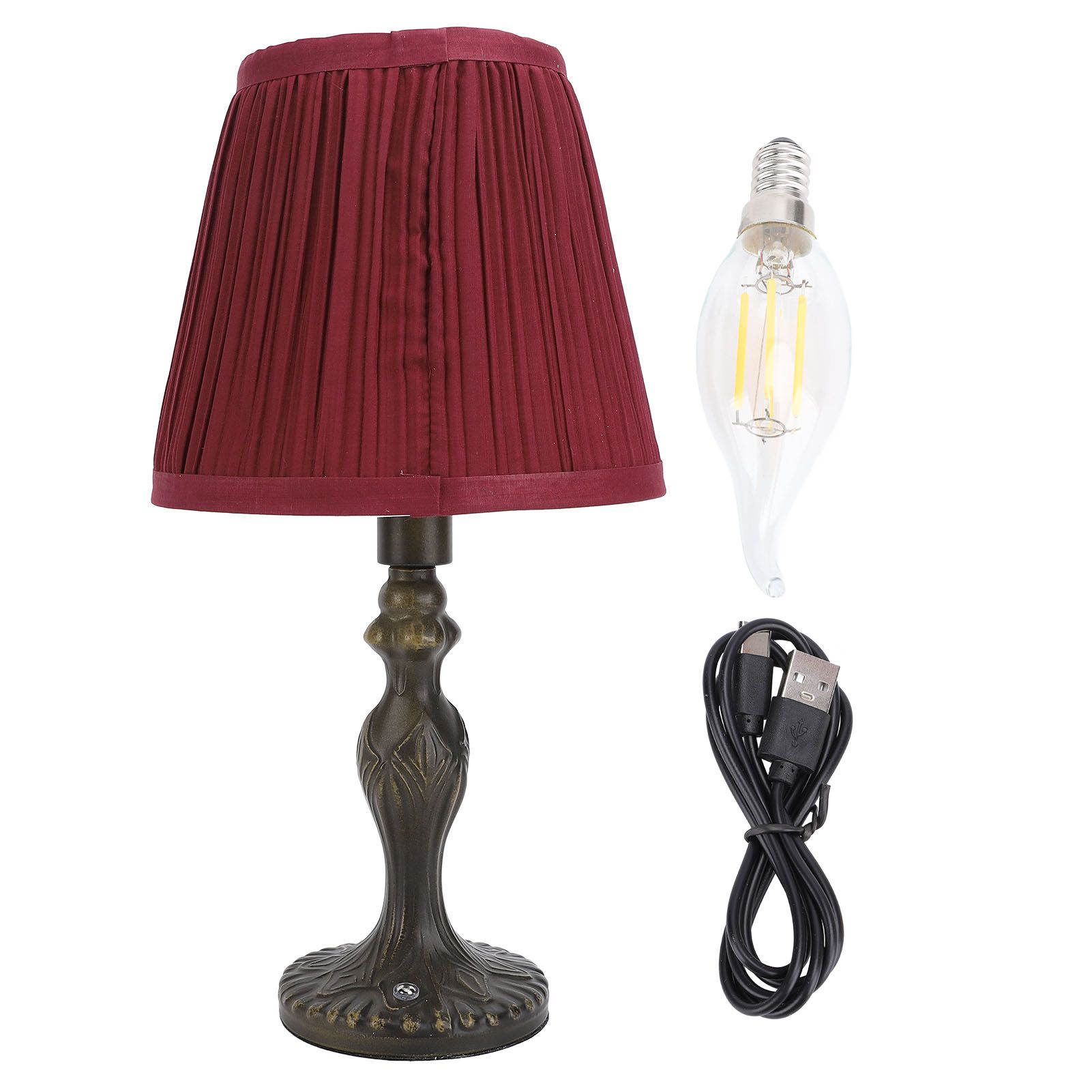 Fabric Desk Lamp Cordless Touch Dimmable Rechargeable Vintage Decorative Night view 3