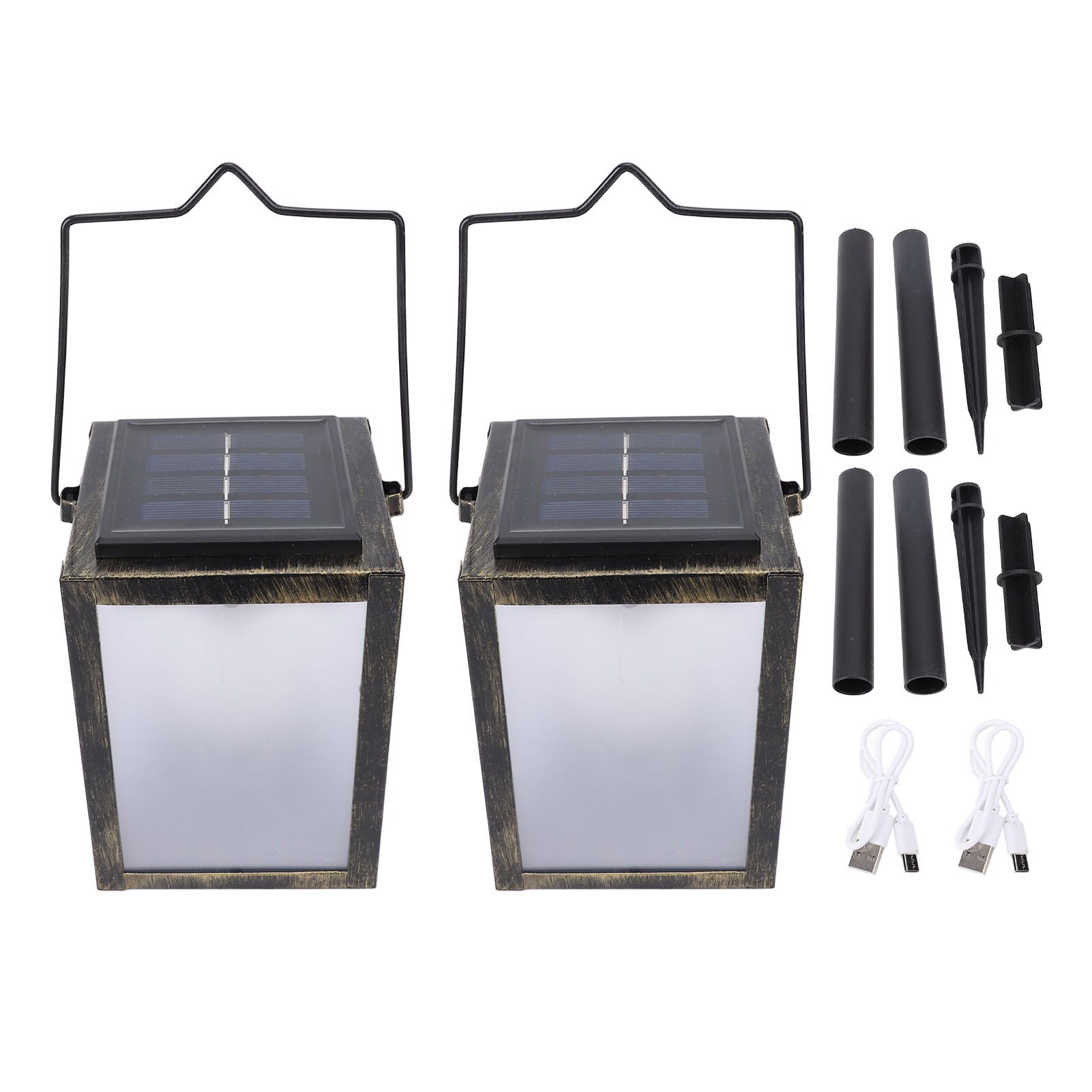 2PCS 3D Solar Lantern Rain Proof Weather Proof Flickering Outdoor Lantern for view 2