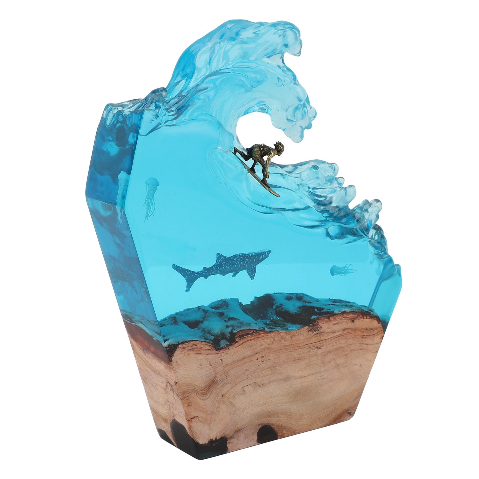 LED Ocean Surfing Night Light Synthetic Resin Wooden Handmade Bedside Table
