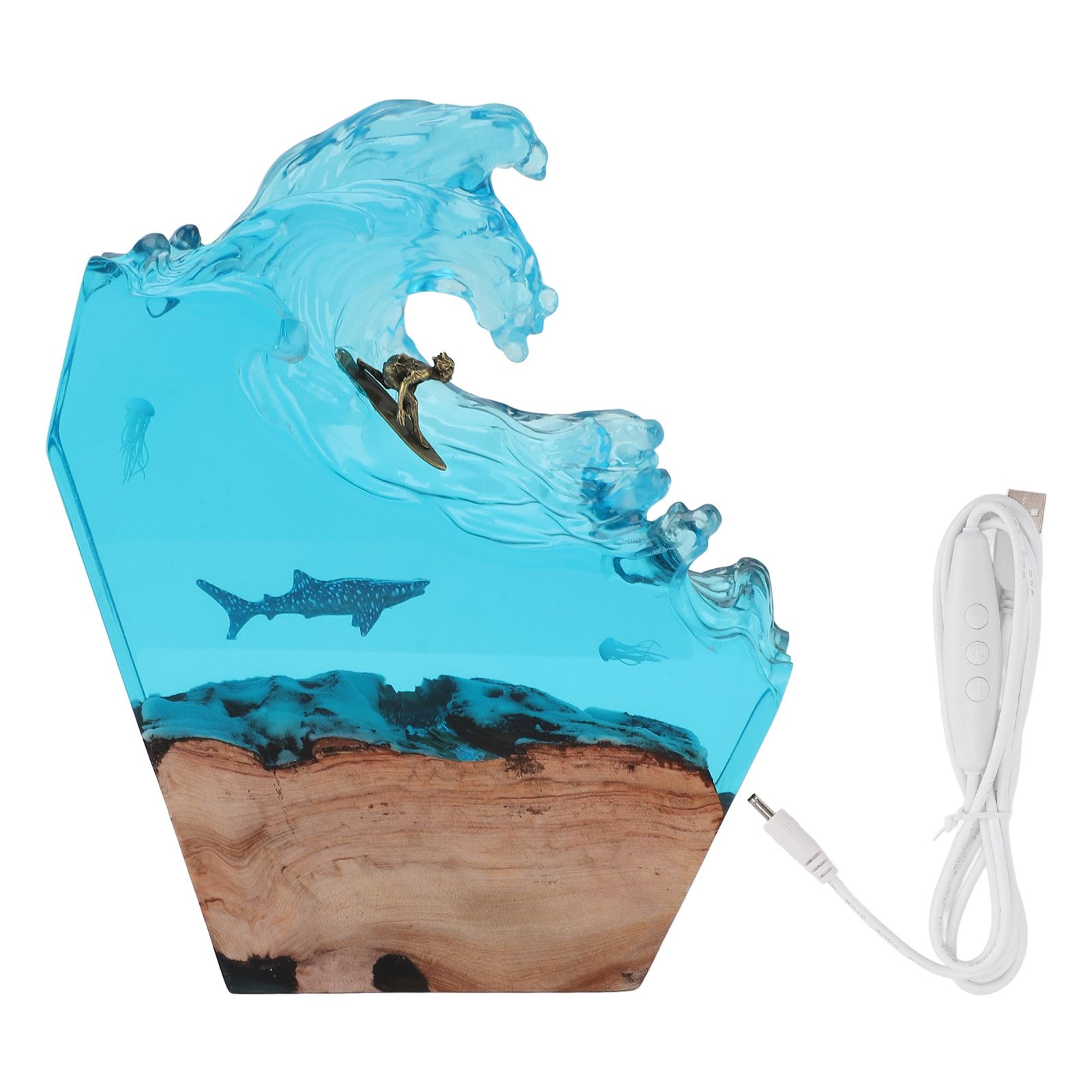 LED Ocean Surfing Night Light Synthetic Resin Wooden Handmade Bedside Table view 3