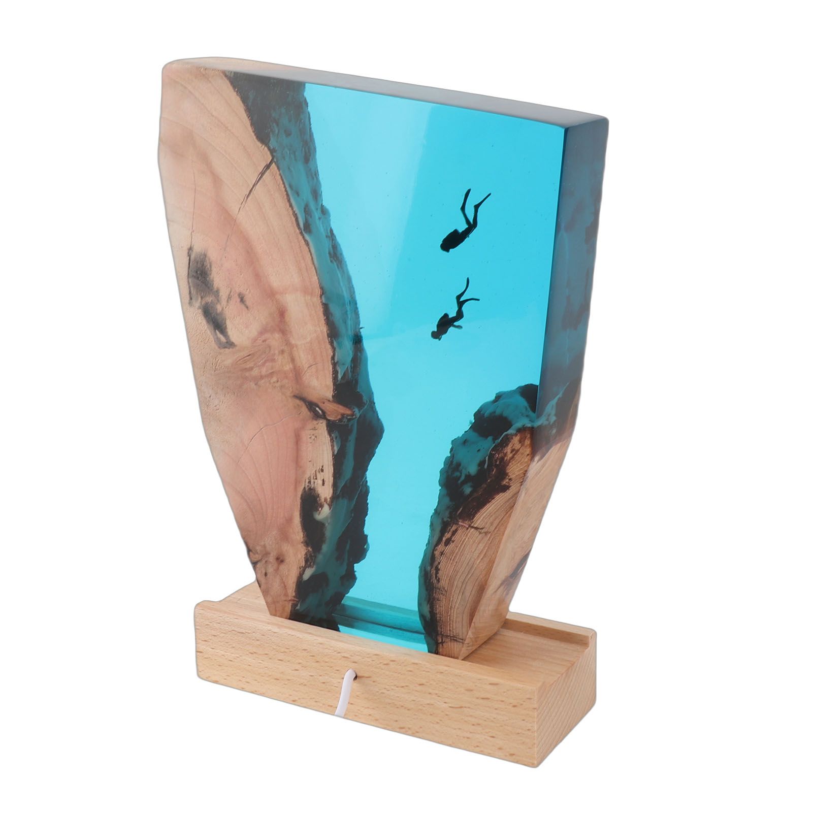Diver Night Light Colorful LED Wooden Resin Ocean Bedside Lamp Desktop Art