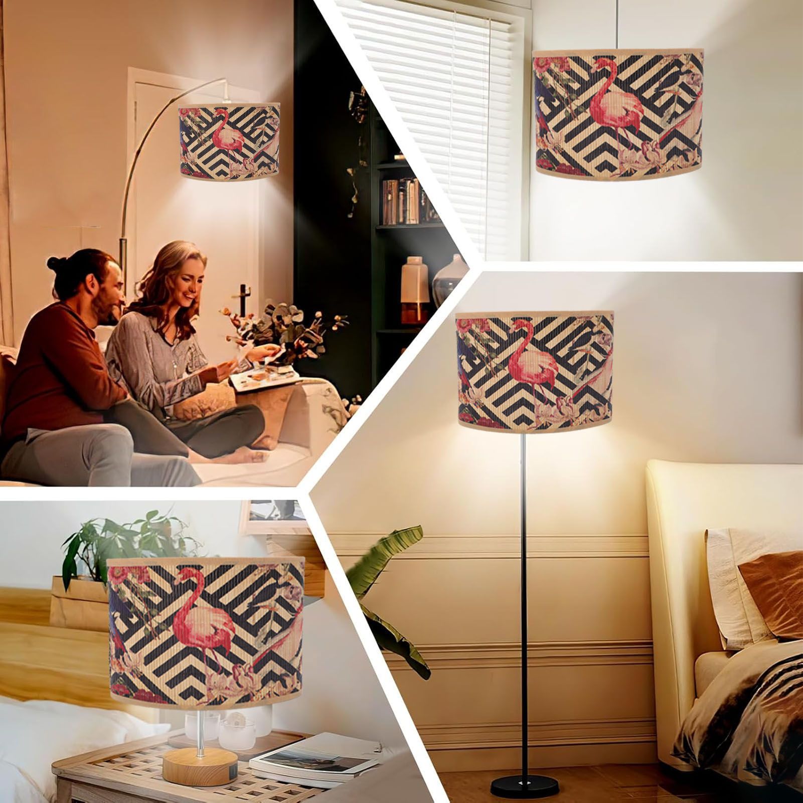 Printed Lamp Shade E27 E14 Vintage Elliptical Shape Bambusoideae Bedside Lamp view 11