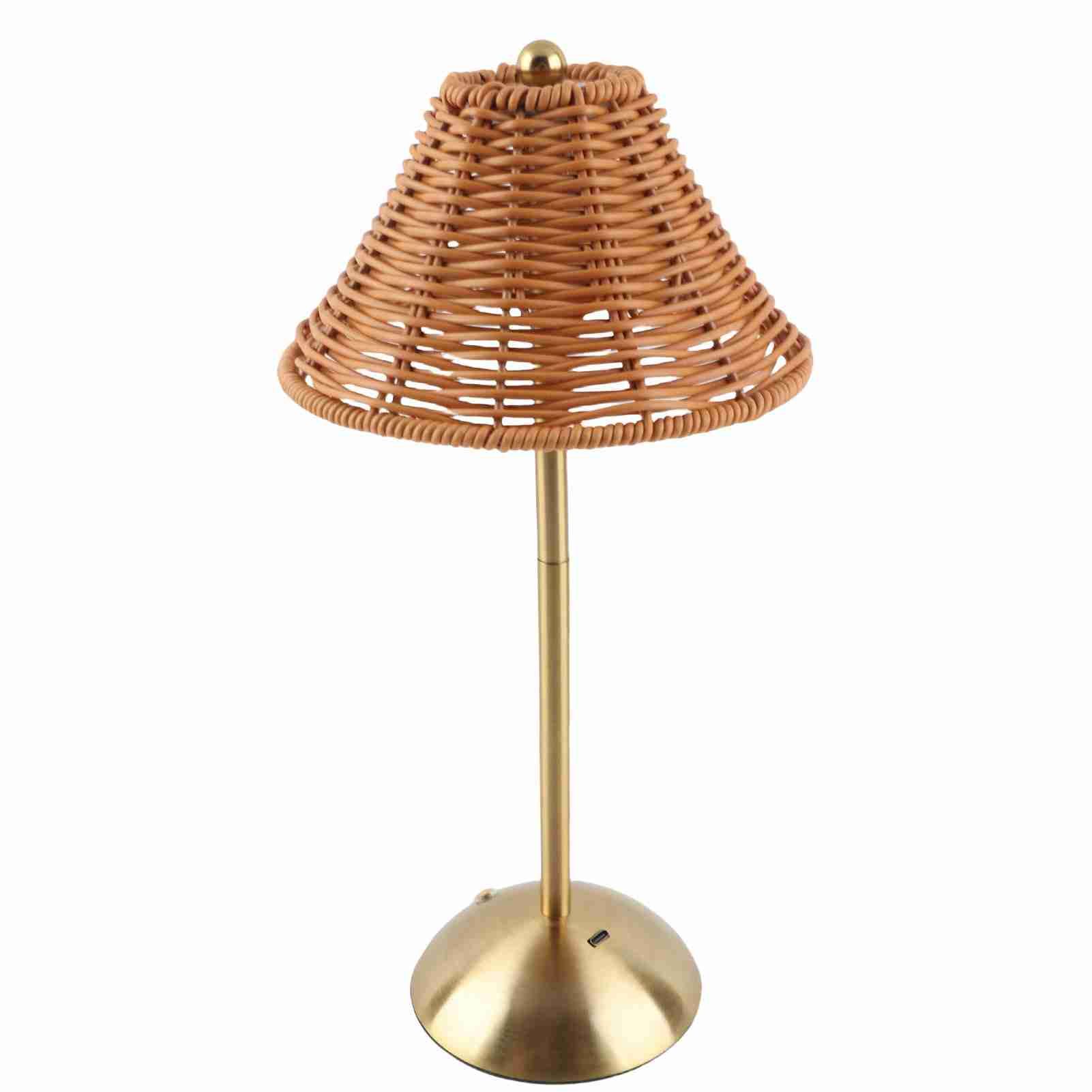 Cordless Boho Rattan Table Lamp Rechargeable Dimmable LED Bedside Lamp