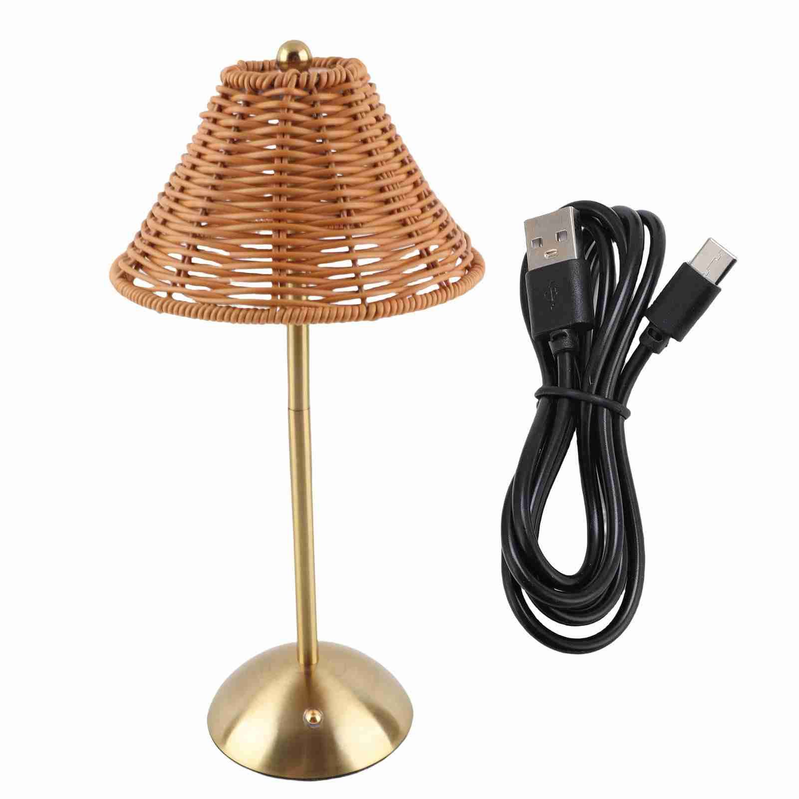 Cordless Boho Rattan Table Lamp Rechargeable Dimmable LED Bedside Lamp view 3