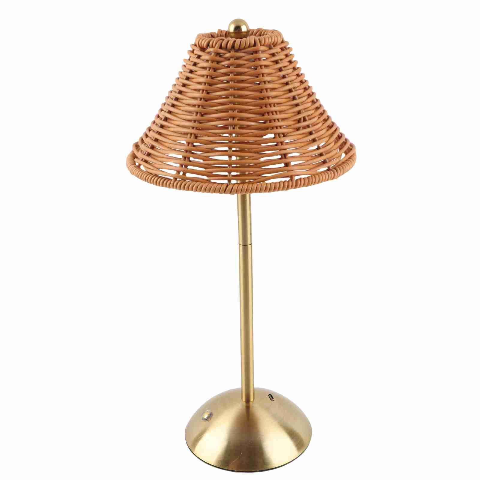 Cordless Boho Rattan Table Lamp Rechargeable Dimmable LED Bedside Lamp view 4