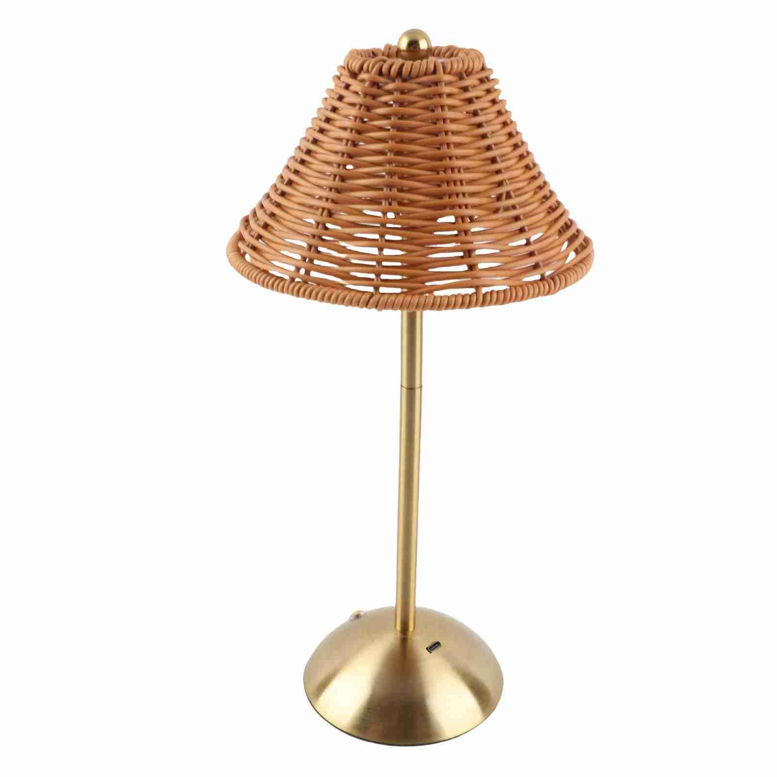 Cordless Boho Rattan Table Lamp Rechargeable Dimmable LED Bedside Lamp view 10