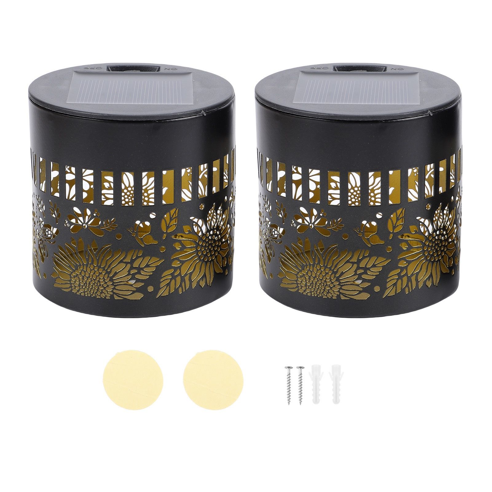 2pcs Solar Outdoor Fence Light Waterproofing Warm Yellow Metal Solar Powered view 3