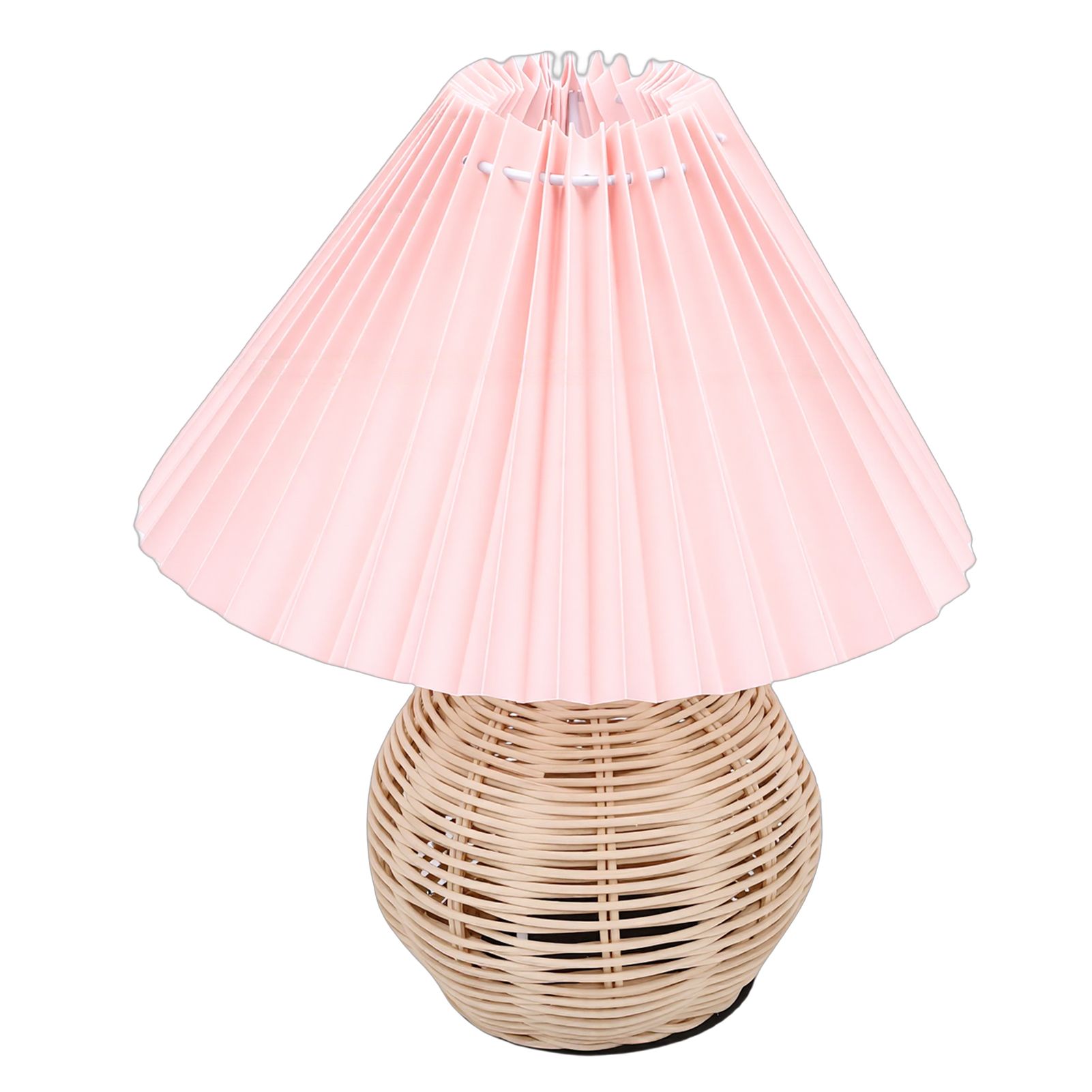 Pleated Table Lamp Soft Yellow Light Linen Lampshade Rattan Base Bedside Lamp