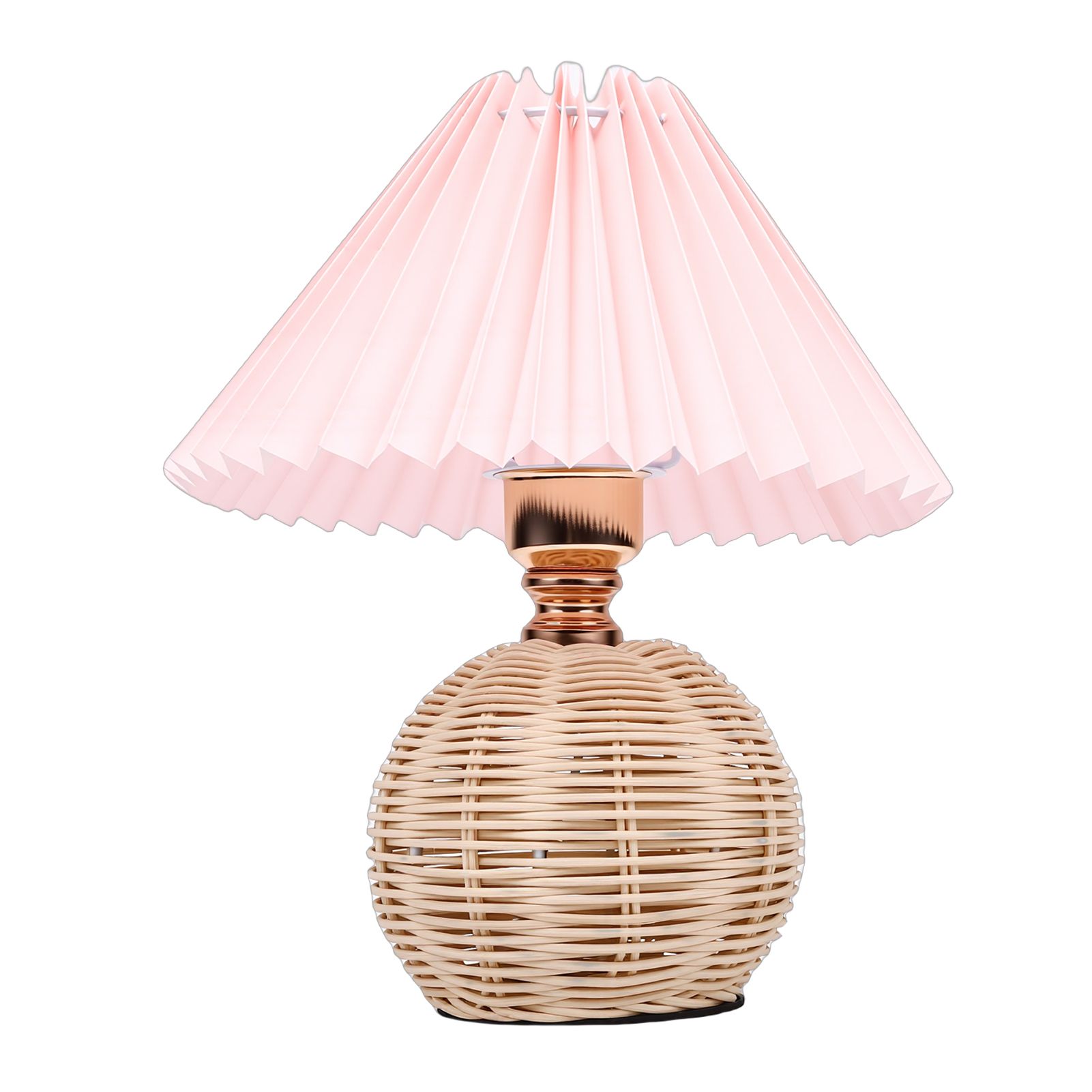 Pleated Table Lamp Soft Yellow Light Linen Lampshade Rattan Base Bedside Lamp view 4