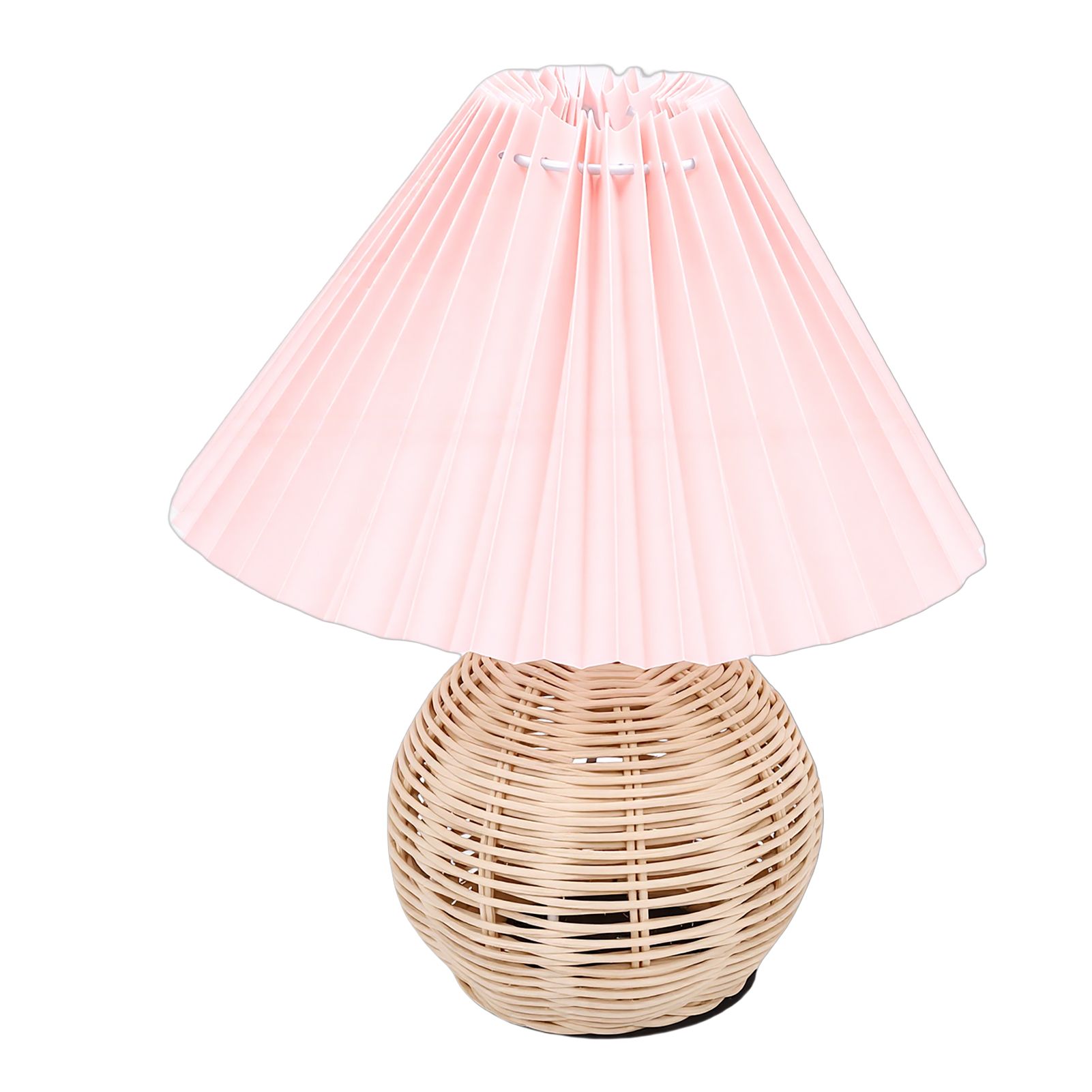 Pleated Table Lamp Soft Yellow Light Linen Lampshade Rattan Base Bedside Lamp view 6