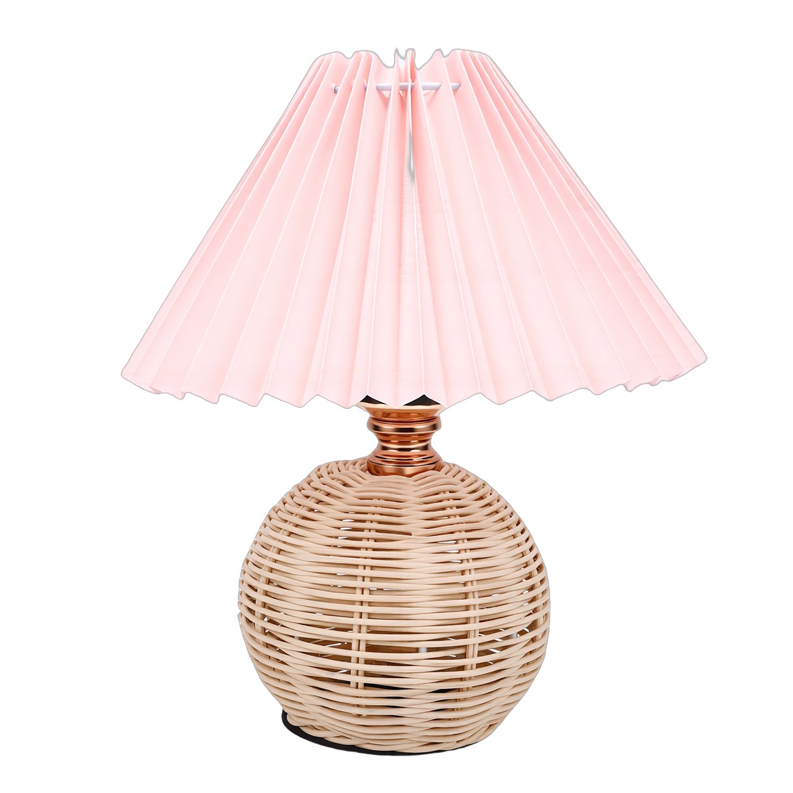 Pleated Table Lamp Soft Yellow Light Linen Lampshade Rattan Base Bedside Lamp view 8