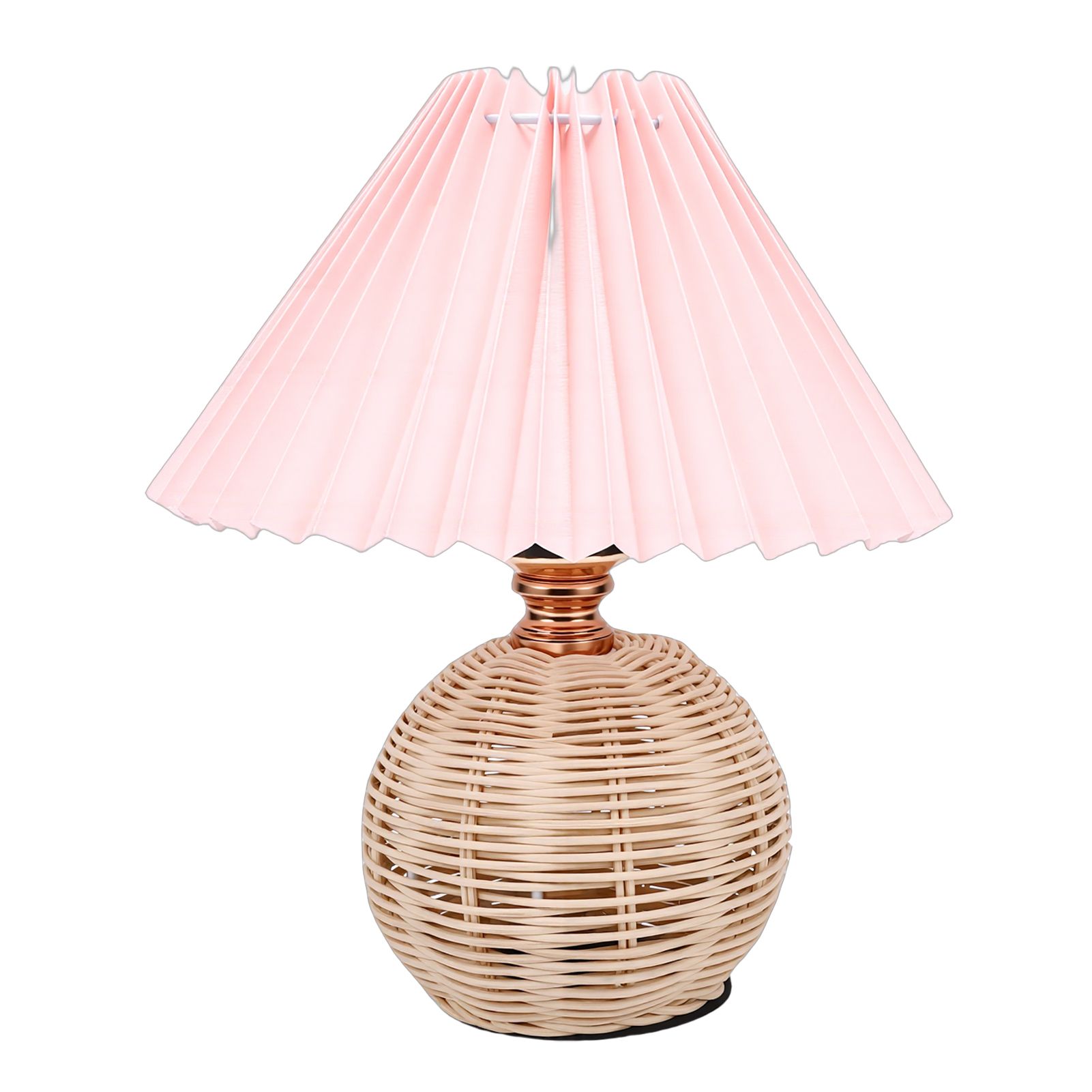 Pleated Table Lamp Soft Yellow Light Linen Lampshade Rattan Base Bedside Lamp view 9