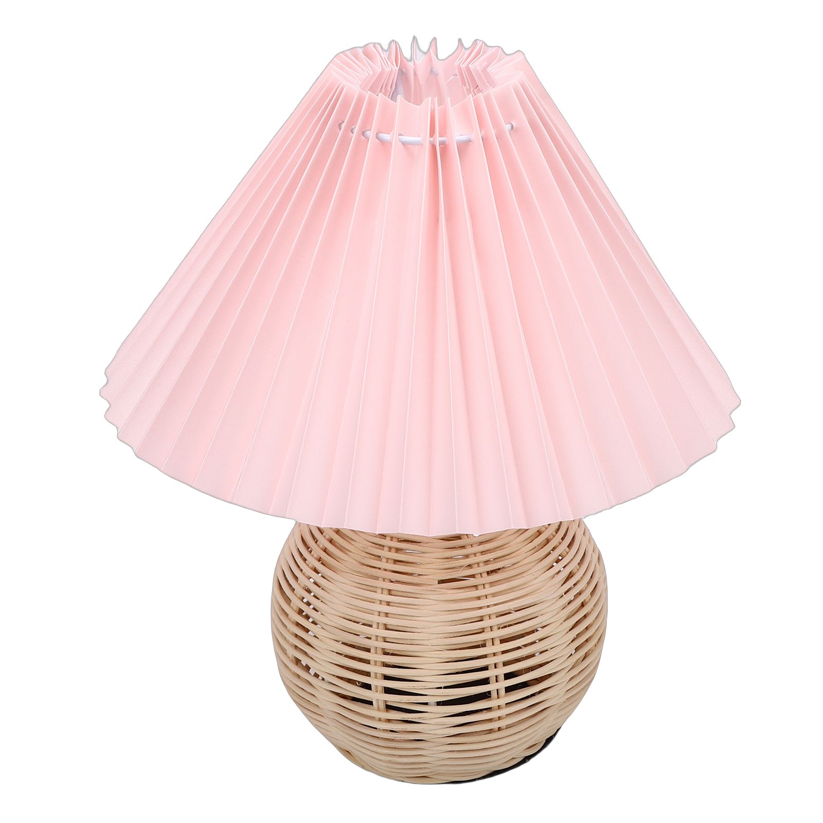 Pleated Table Lamp Soft Yellow Light Linen Lampshade Rattan Base Bedside Lamp view 11