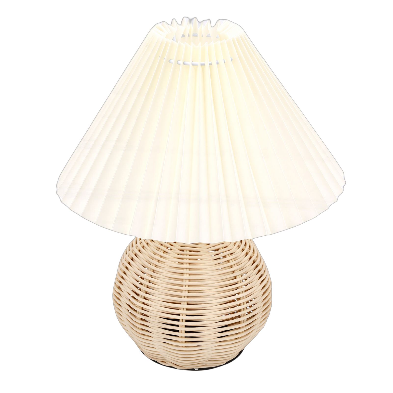 Pleated Table Lamp Soft Yellow Light Linen Lampshade Rattan Base Bedside Lamp view 4