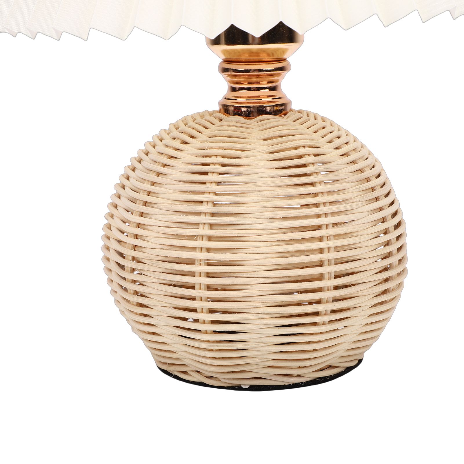 Pleated Table Lamp Soft Yellow Light Linen Lampshade Rattan Base Bedside Lamp view 5