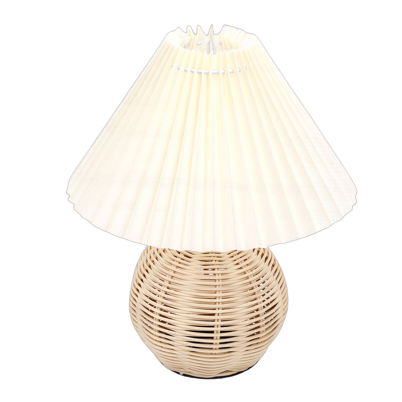 Pleated Table Lamp Soft Yellow Light Linen Lampshade Rattan Base Bedside Lamp view 6
