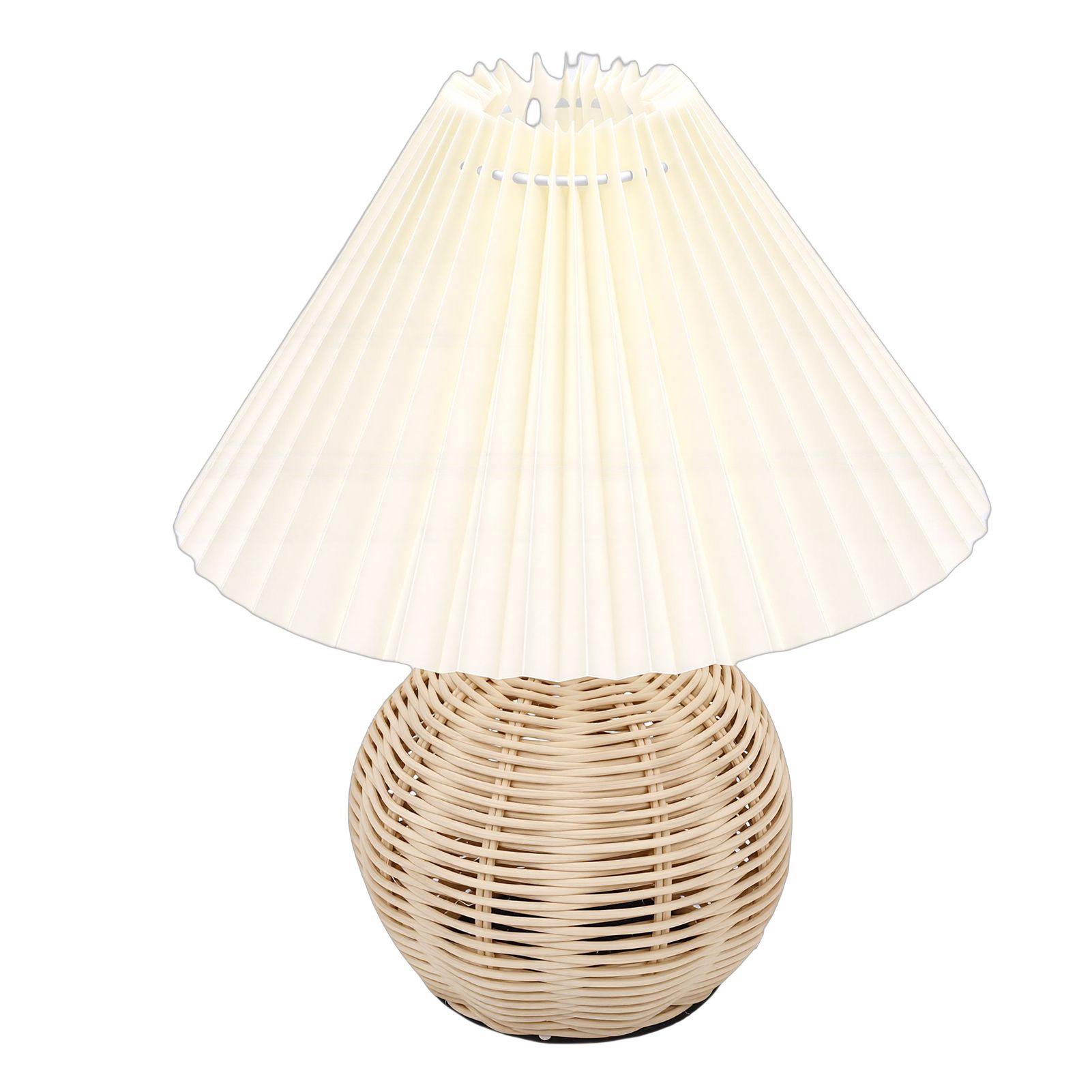 Pleated Table Lamp Soft Yellow Light Linen Lampshade Rattan Base Bedside Lamp view 8