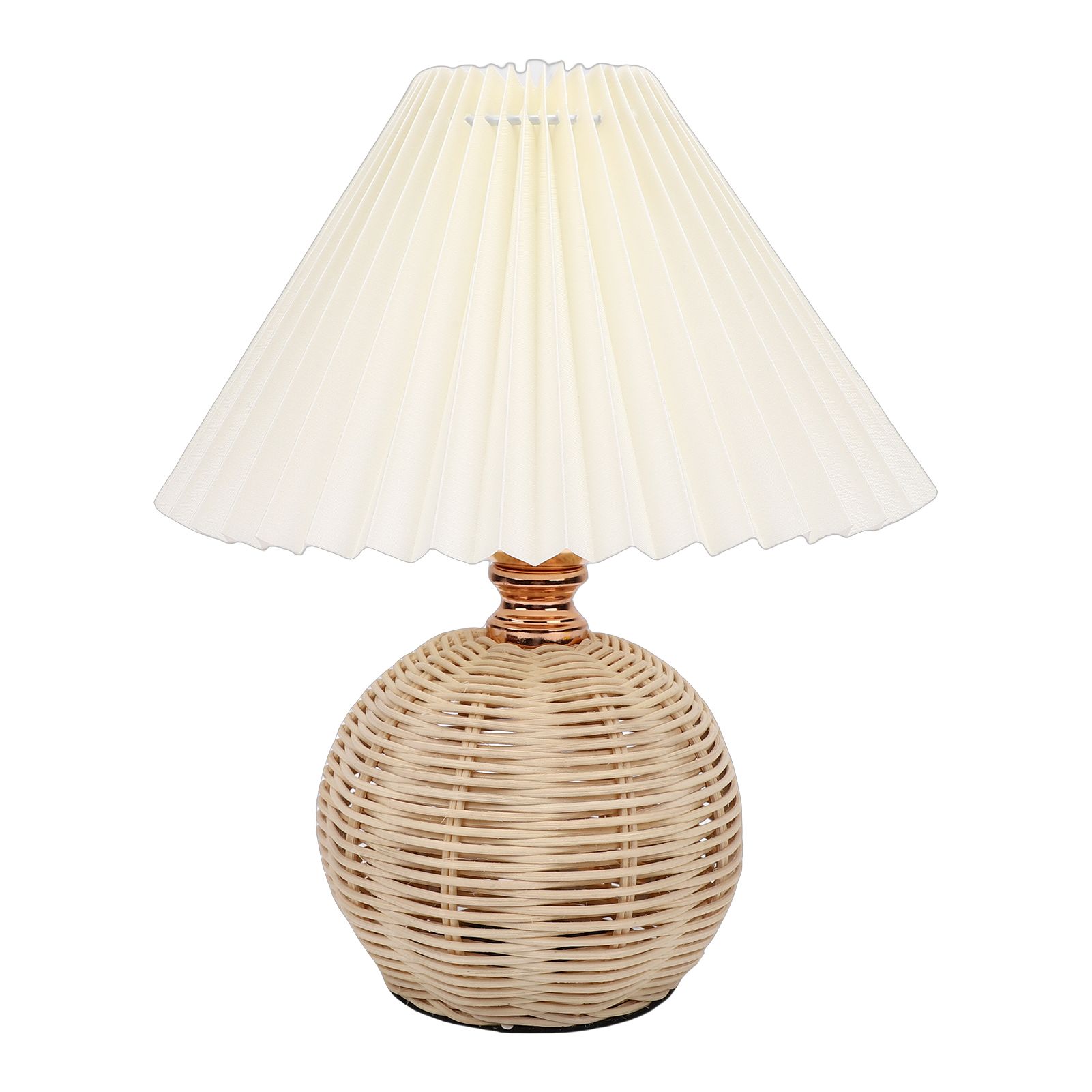 Pleated Table Lamp Soft Yellow Light Linen Lampshade Rattan Base Bedside Lamp view 9