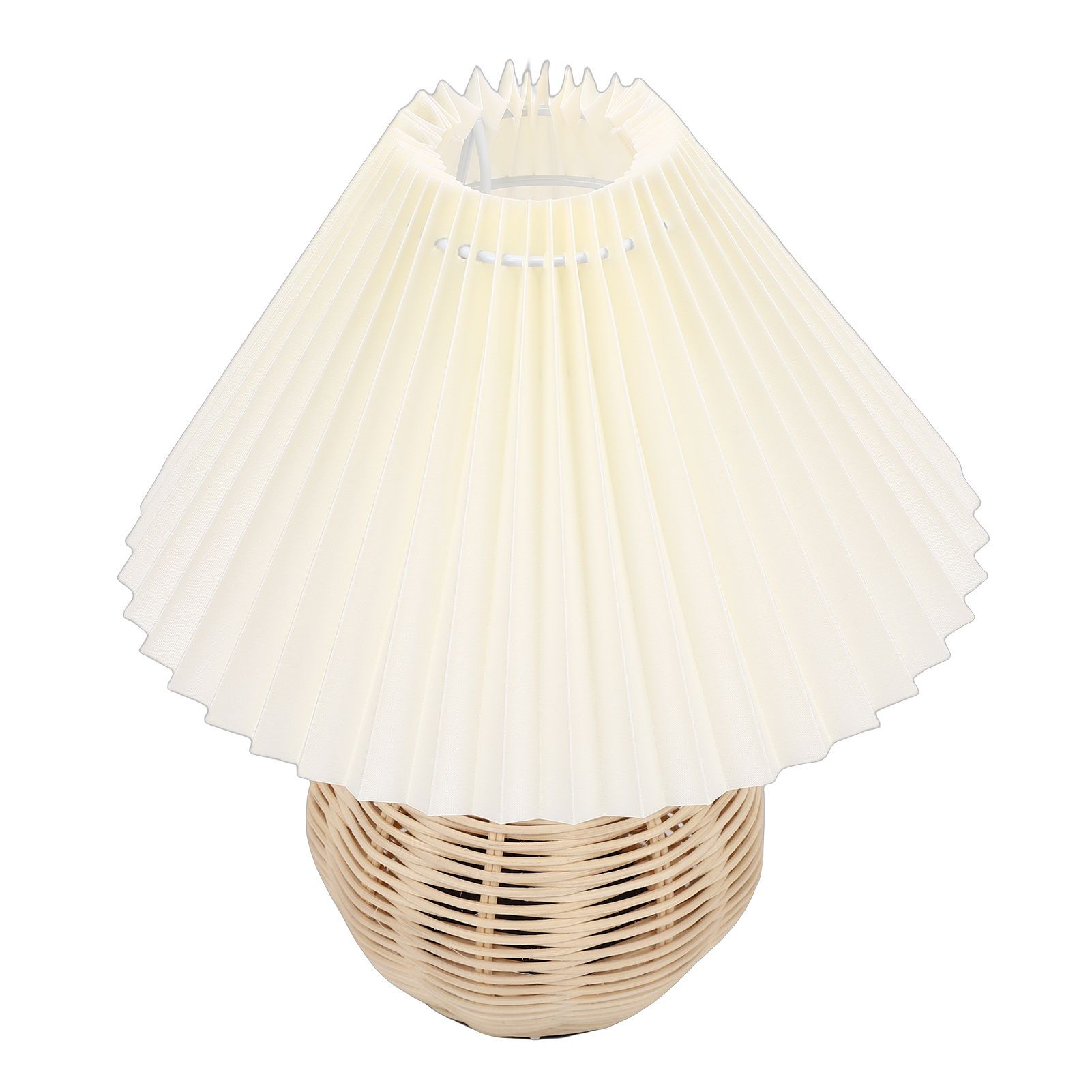 Pleated Table Lamp Soft Yellow Light Linen Lampshade Rattan Base Bedside Lamp view 10
