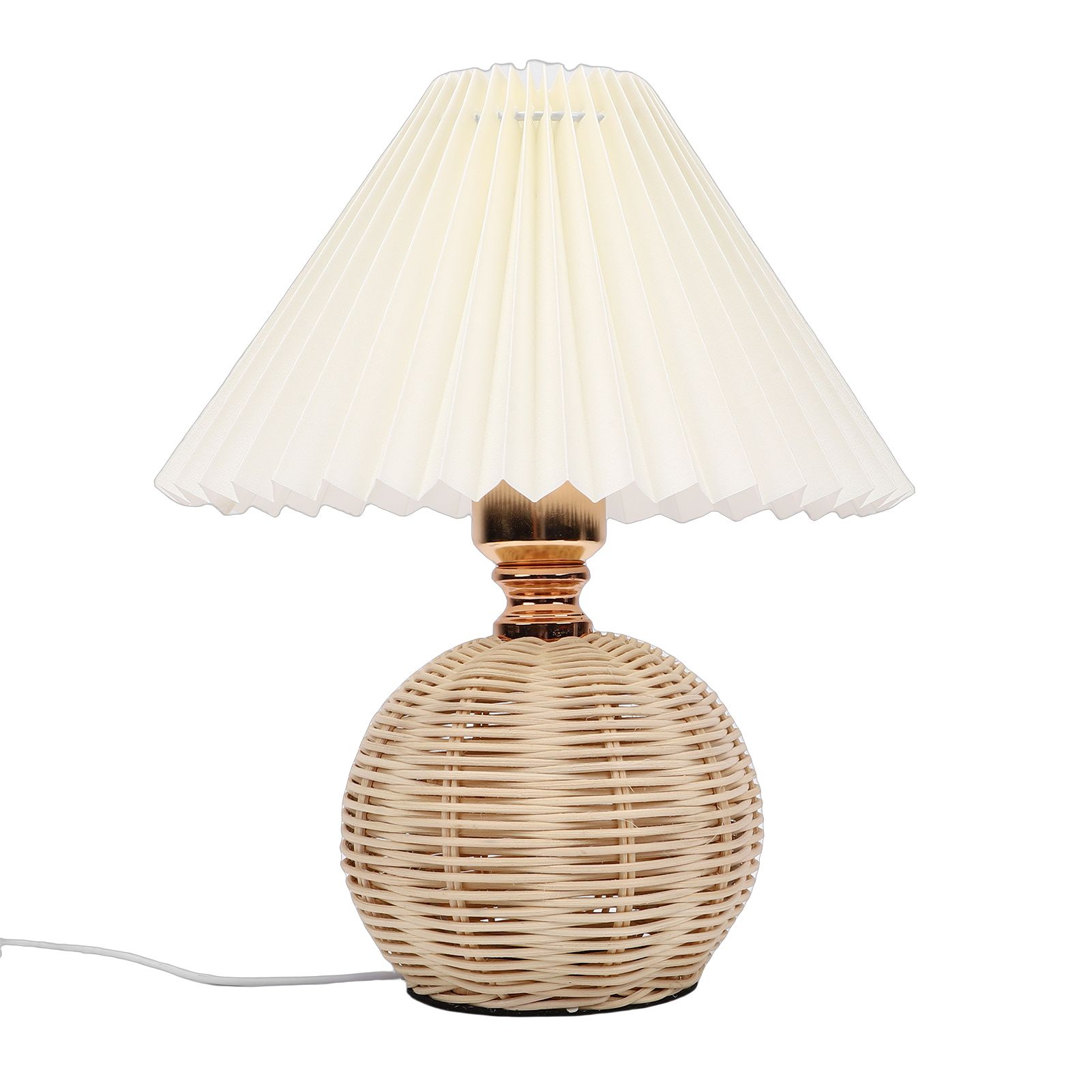 Pleated Table Lamp Soft Yellow Light Linen Lampshade Rattan Base Bedside Lamp view 11