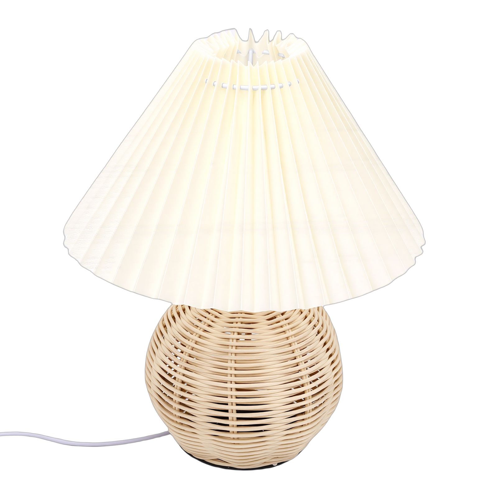 Pleated Table Lamp Soft Yellow Light Linen Lampshade Rattan Base Bedside Lamp view 12
