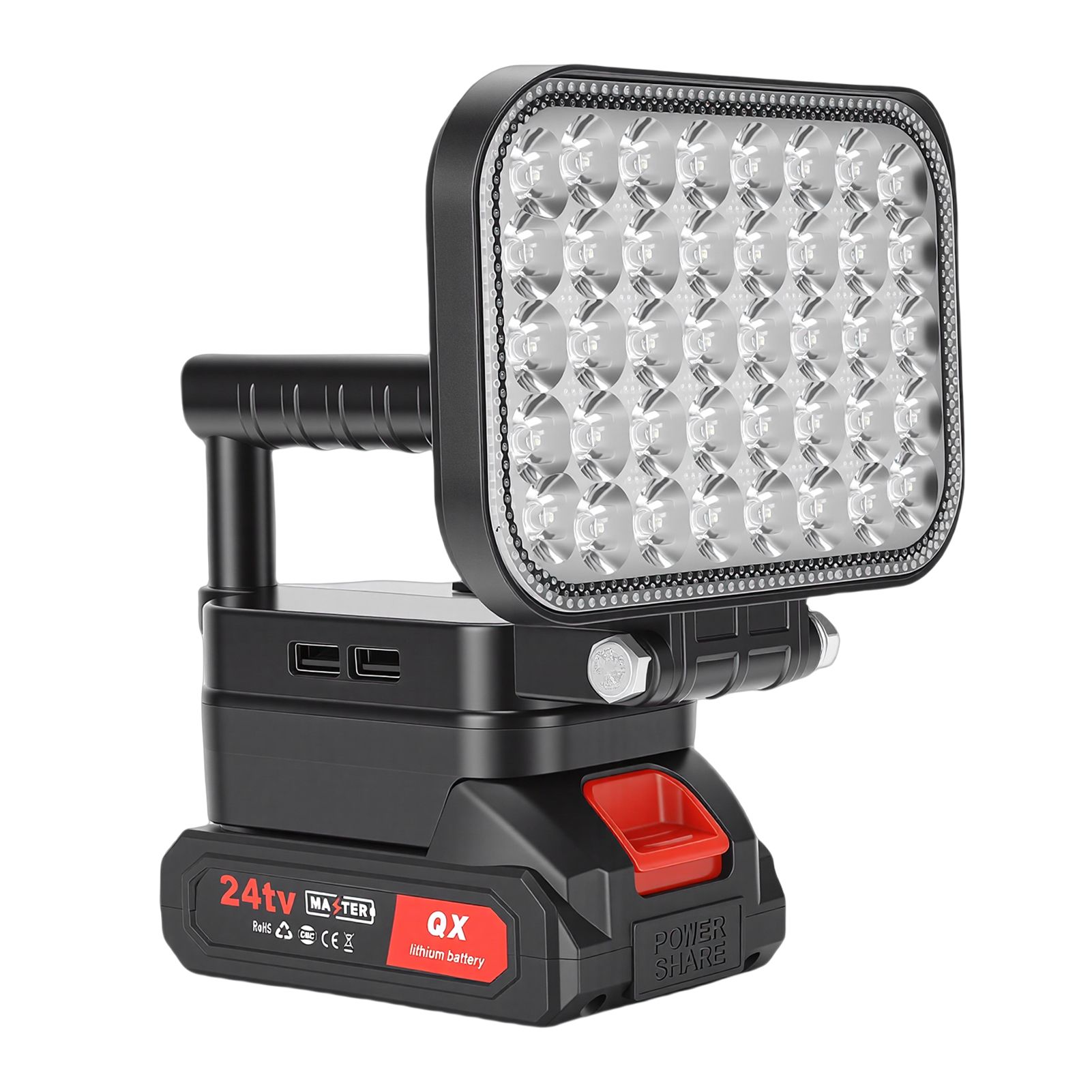 LED Work Light Battery Powered Handheld Flashlight with Dual USB Ports