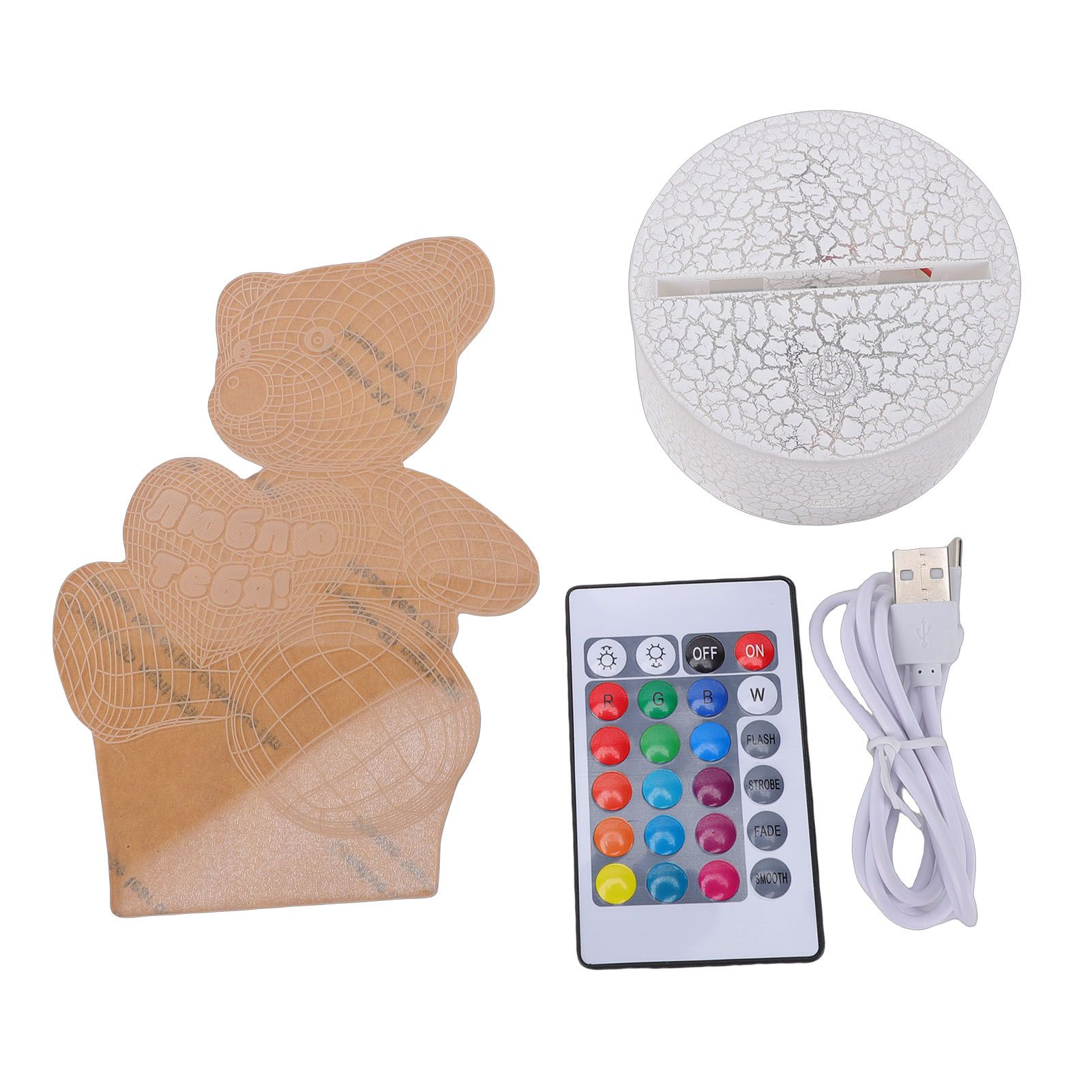 3D Bear Night Light Acrylic Cute 16 Colors USB Touch Bedside Lamp with Remote view 3