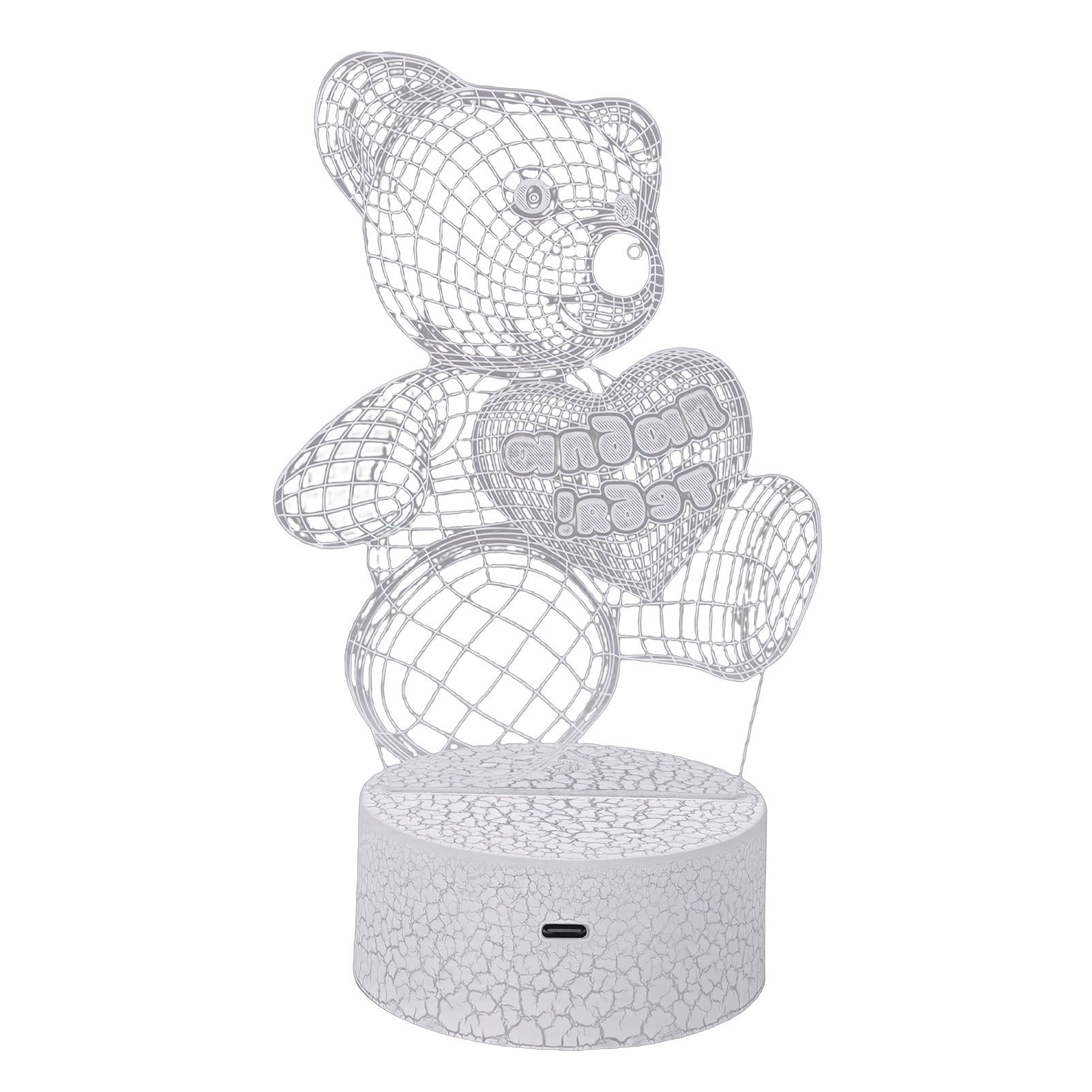 3D Bear Night Light Acrylic Cute 16 Colors USB Touch Bedside Lamp with Remote view 9