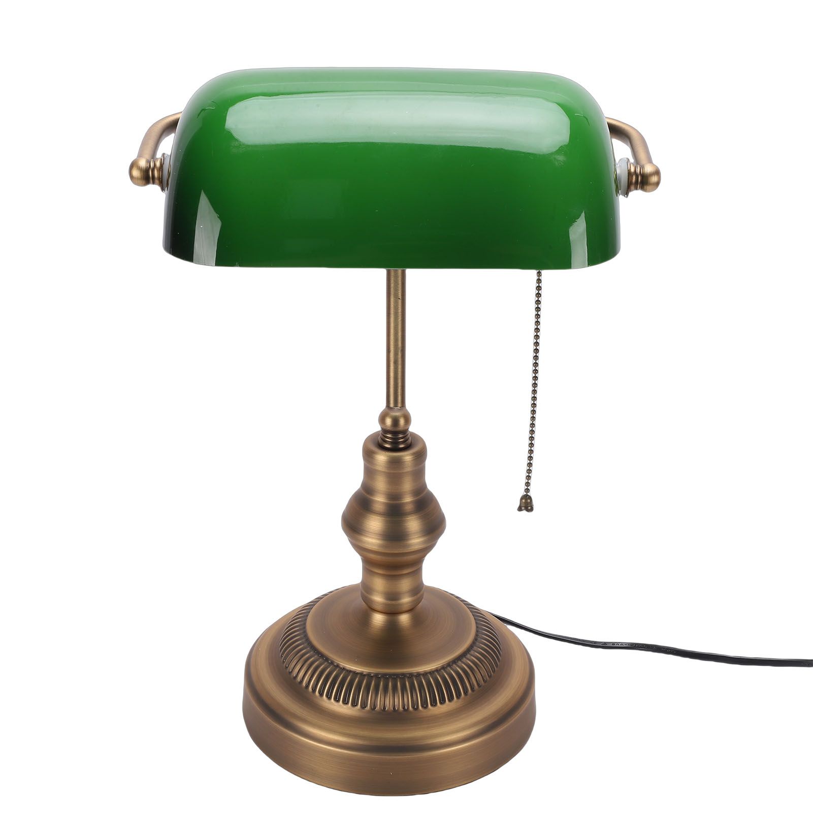 Green Glass Bankers Desk Lamp Retro Antique Library Lamp with Pull Chain — image 1