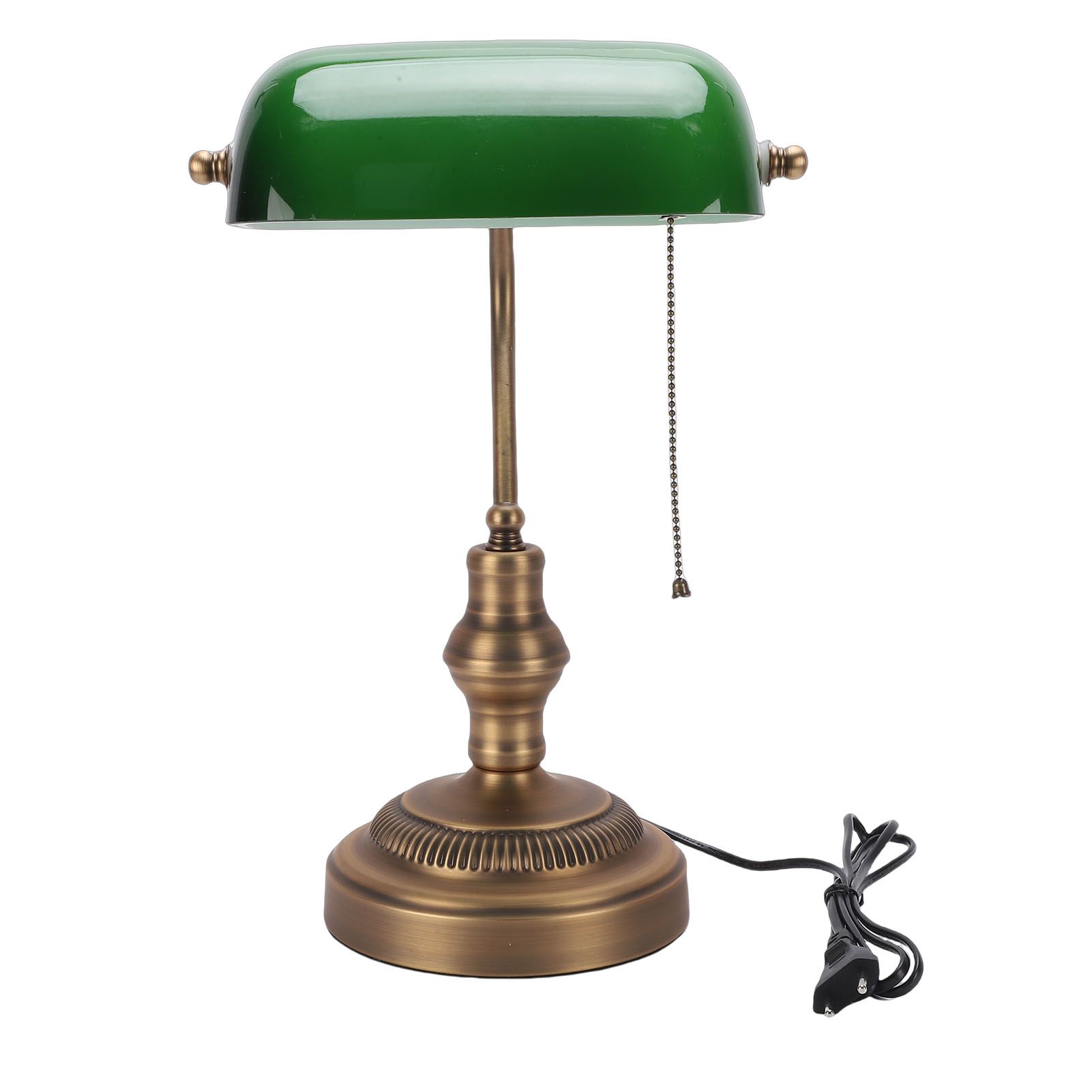 Green Glass Bankers Desk Lamp Retro Antique Library Lamp with Pull Chain view 3