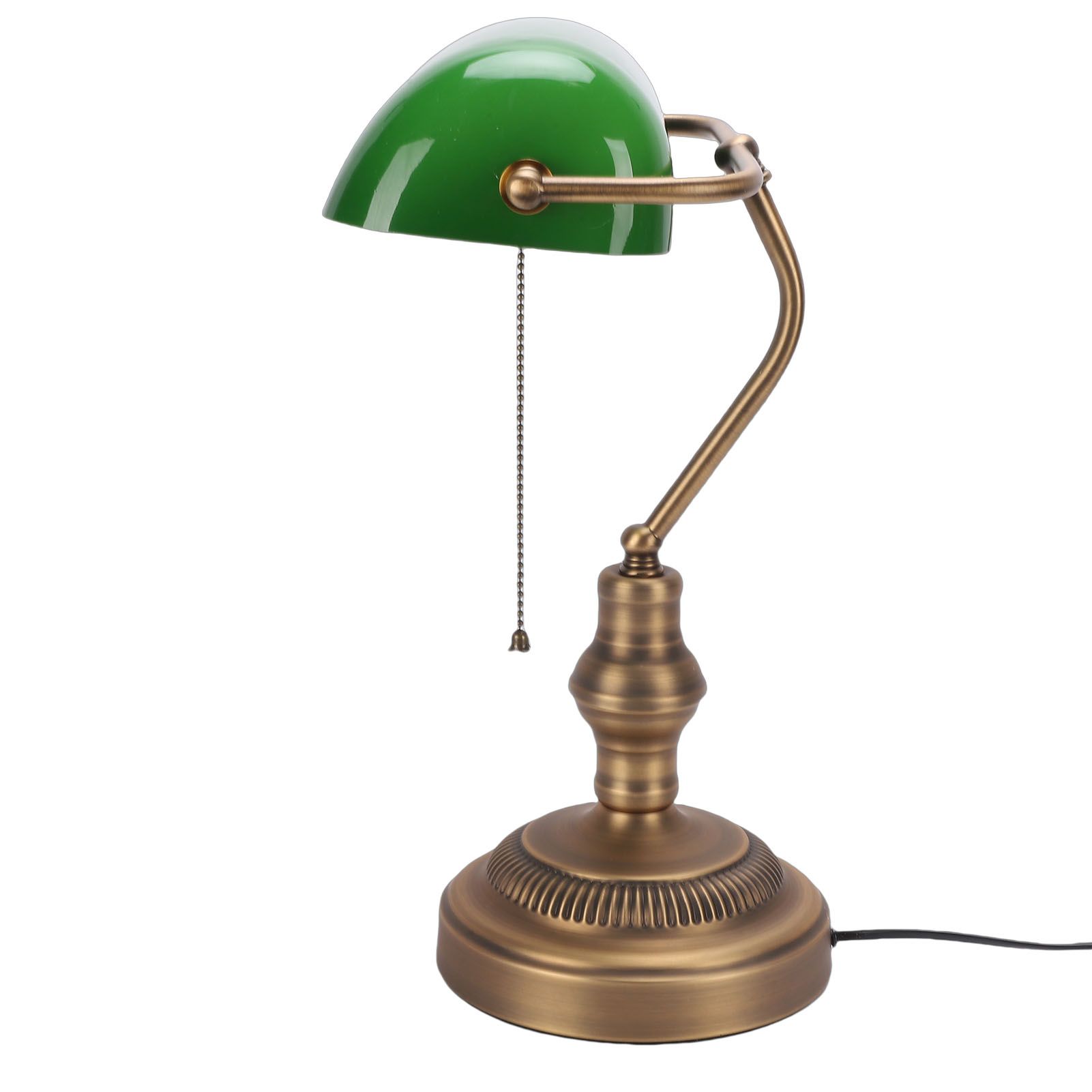 Green Glass Bankers Desk Lamp Retro Antique Library Lamp with Pull Chain view 6
