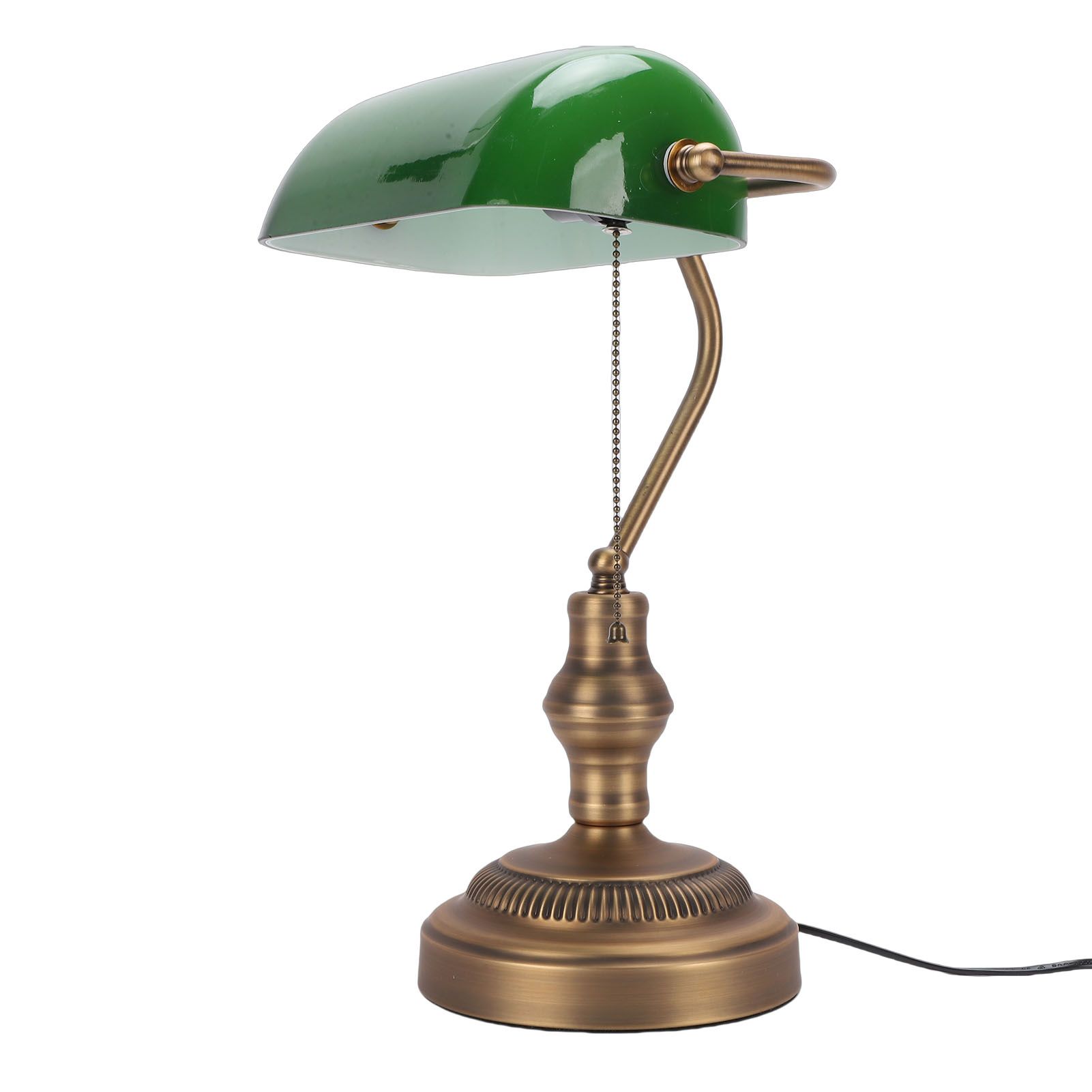 Green Glass Bankers Desk Lamp Retro Antique Library Lamp with Pull Chain view 9
