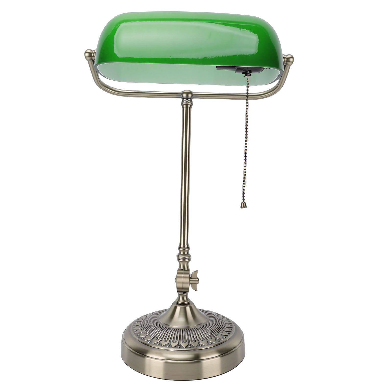 Vintage Desk Lamp Plug In Table Lamp with Green Glass Shade Pull Chain Switch view 8