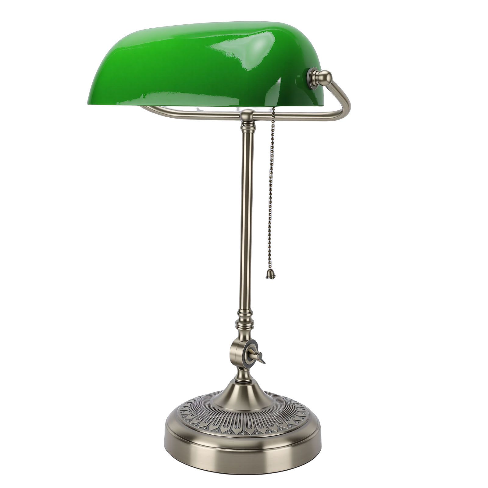 Vintage Desk Lamp Plug In Table Lamp with Green Glass Shade Pull Chain Switch view 9