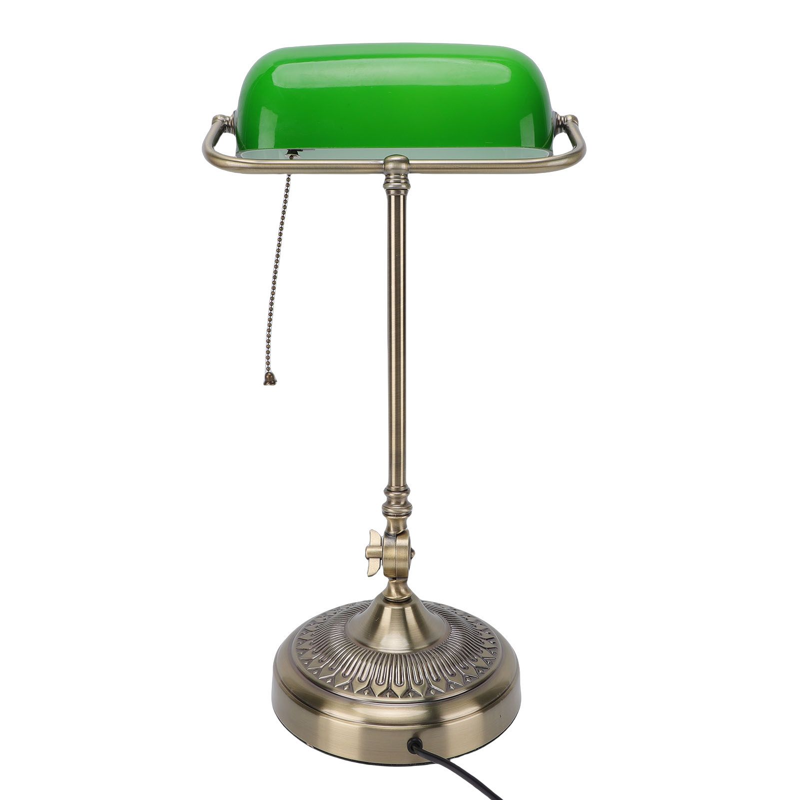 Vintage Desk Lamp Plug In Table Lamp with Green Glass Shade Pull Chain Switch view 10