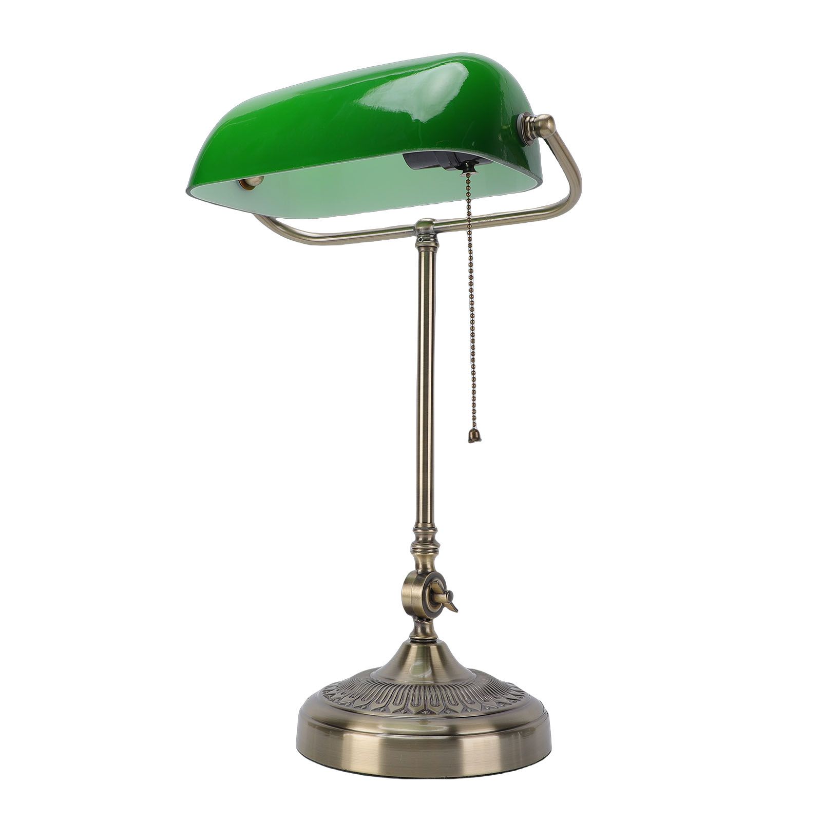 Vintage Desk Lamp Plug In Table Lamp with Green Glass Shade Pull Chain Switch view 12