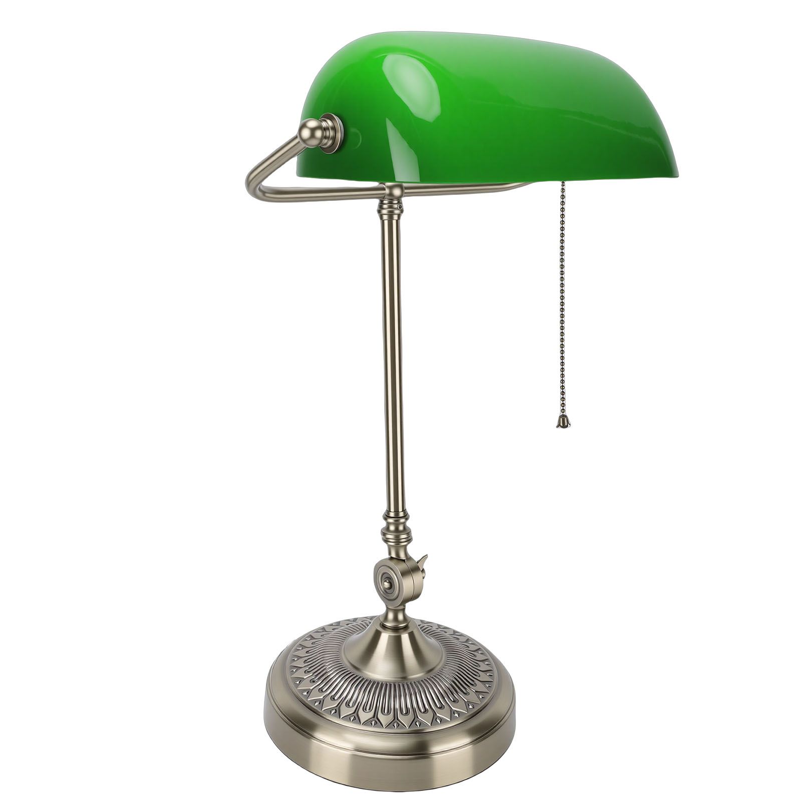 Vintage Desk Lamp Plug In Table Lamp with Green Glass Shade Pull Chain Switch